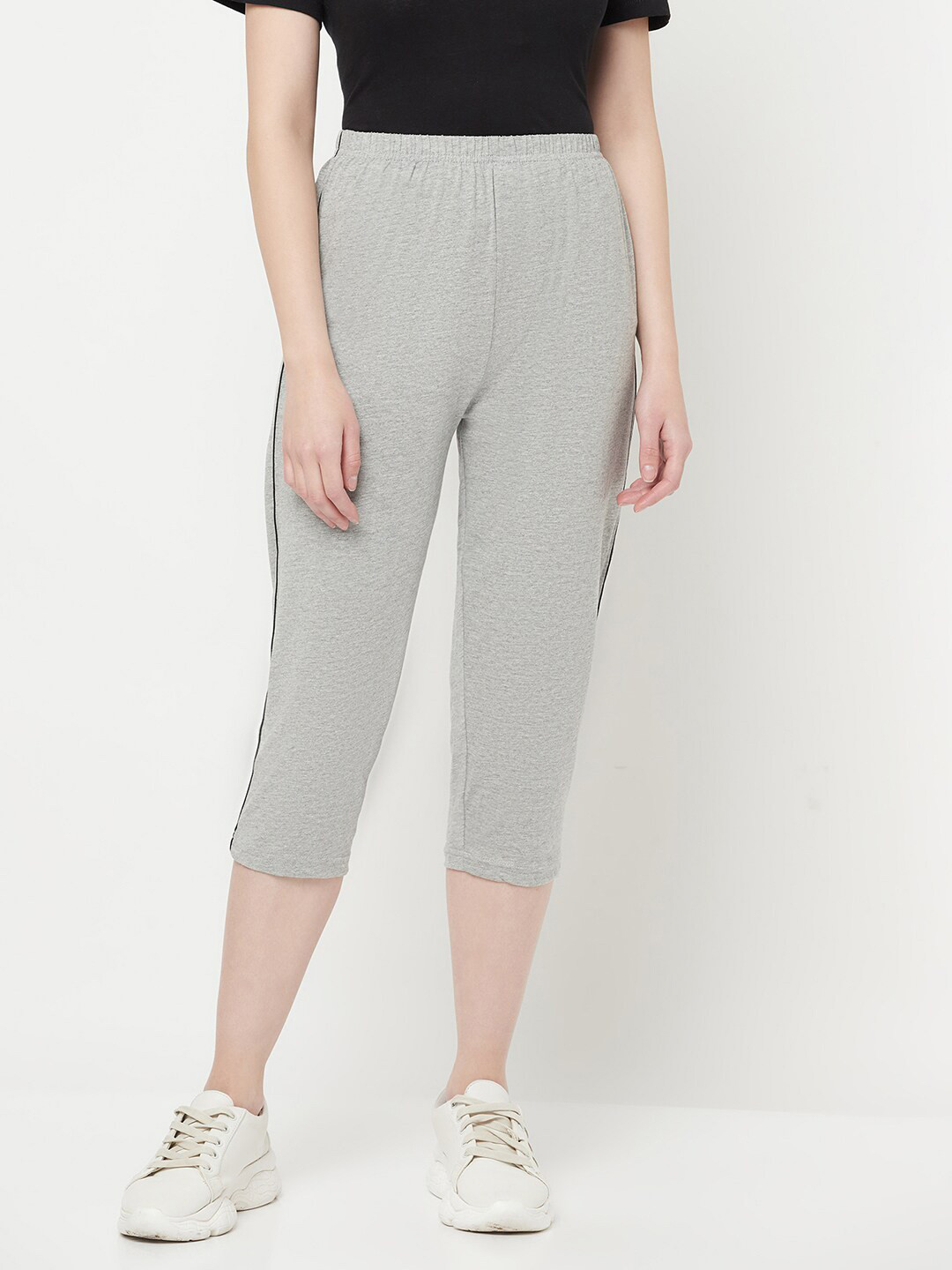 Espresso Women Grey Melange Pure Cotton Capris