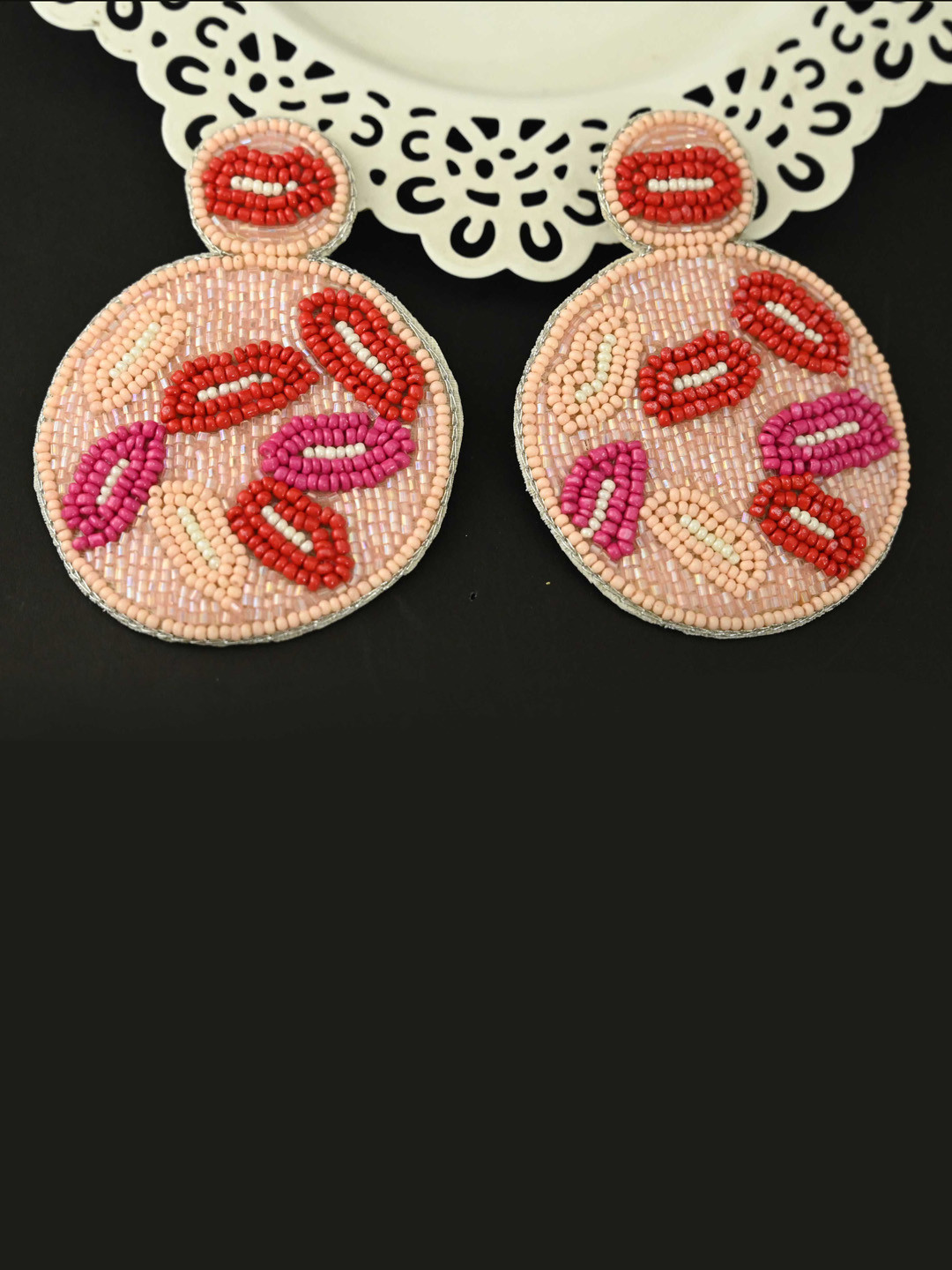 justpeachy Peach-Coloured Circular Drop Earrings
