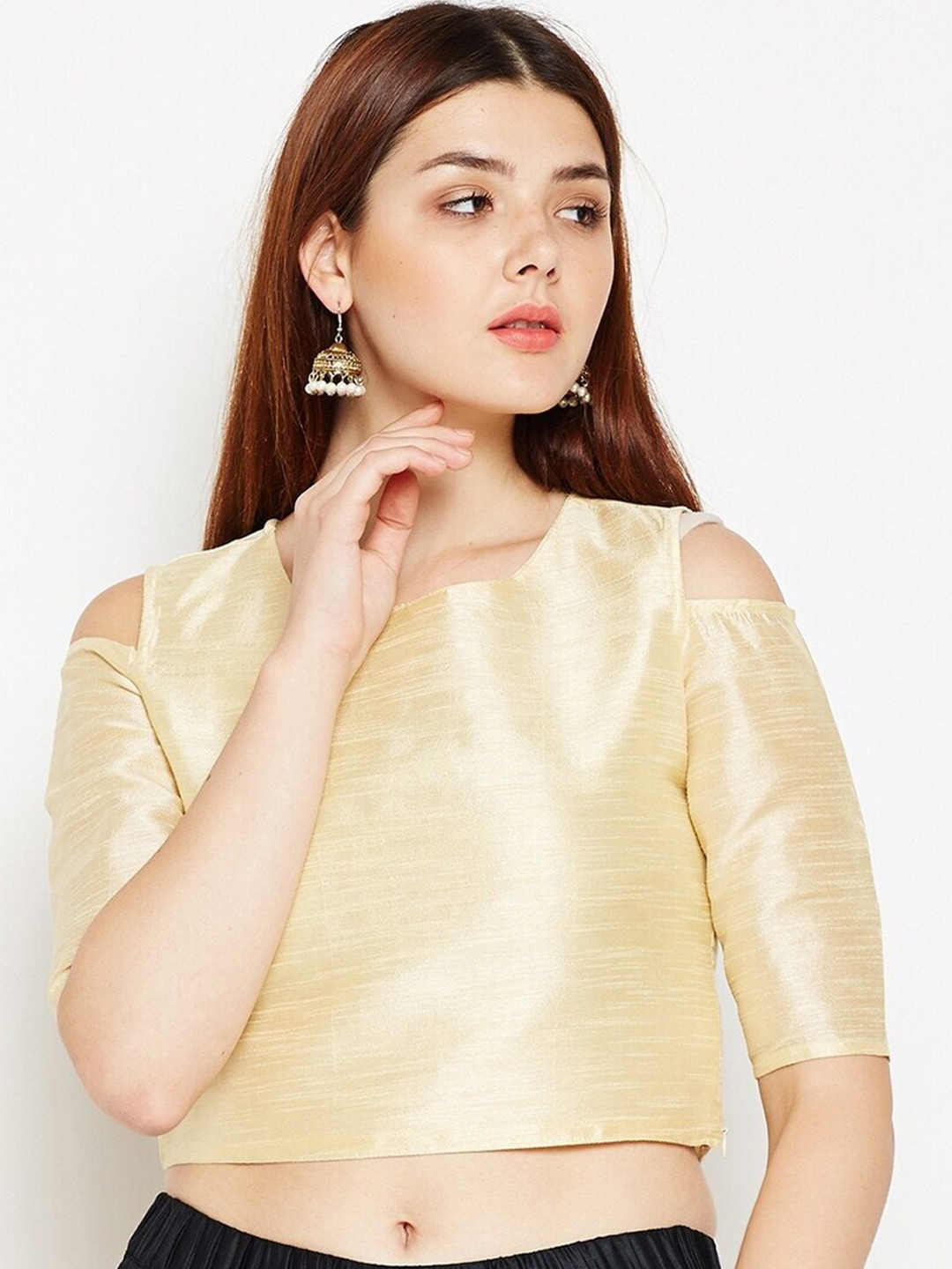 Be Indi Women Beige Silk Crop Top