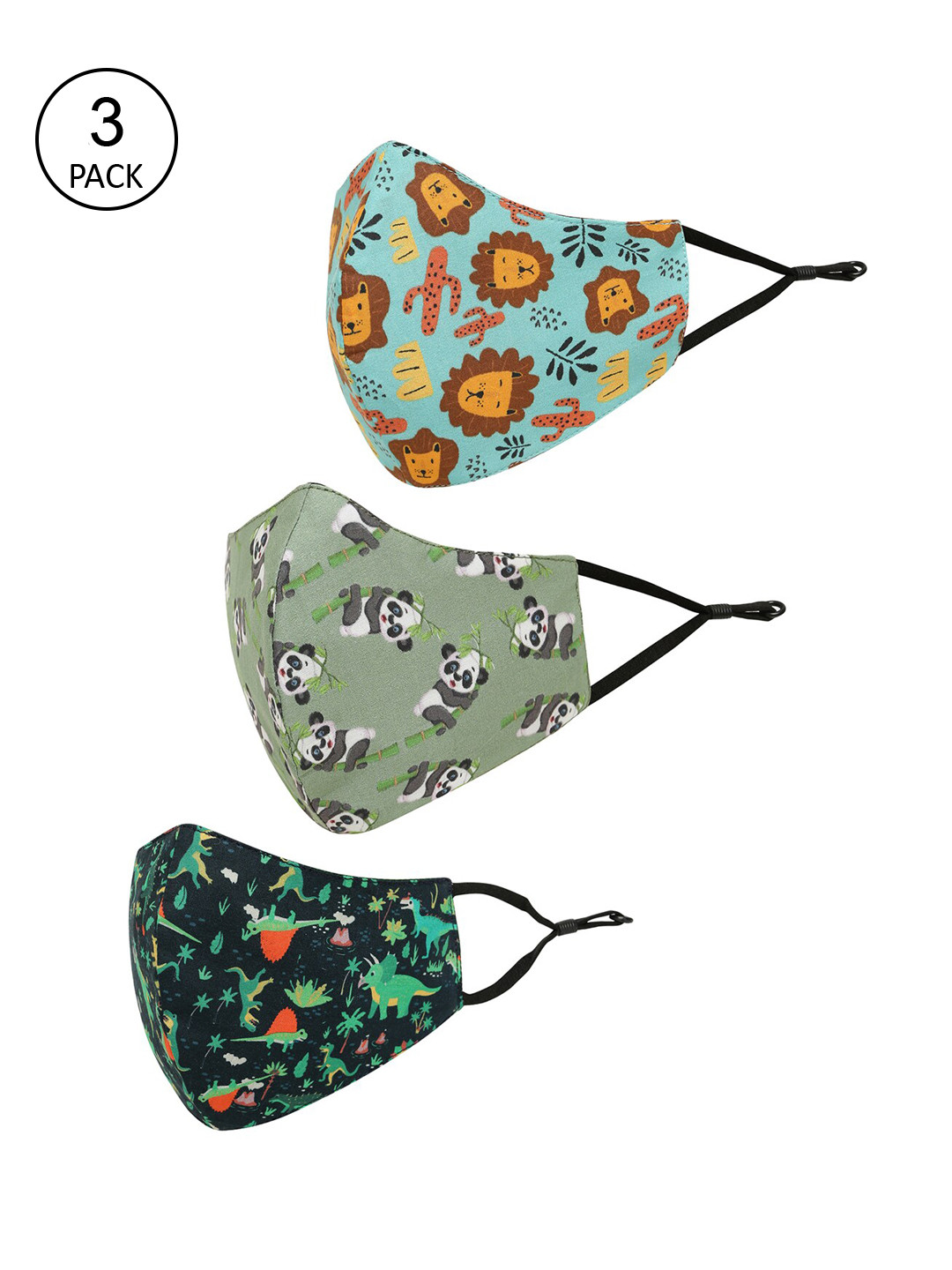 Tossido Kids Pack Of 3 Printed 3-Ply Reusable Pure Cotton Protective Cloth Masks