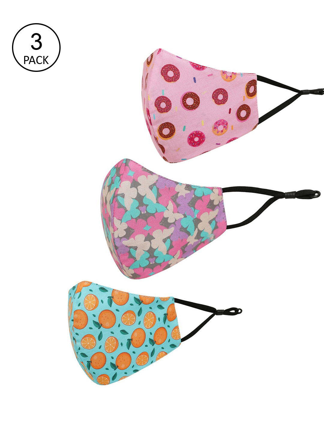 Tossido Kids Pack Of 3 Reusable Pure Cotton 3-Ply Cloth Masks