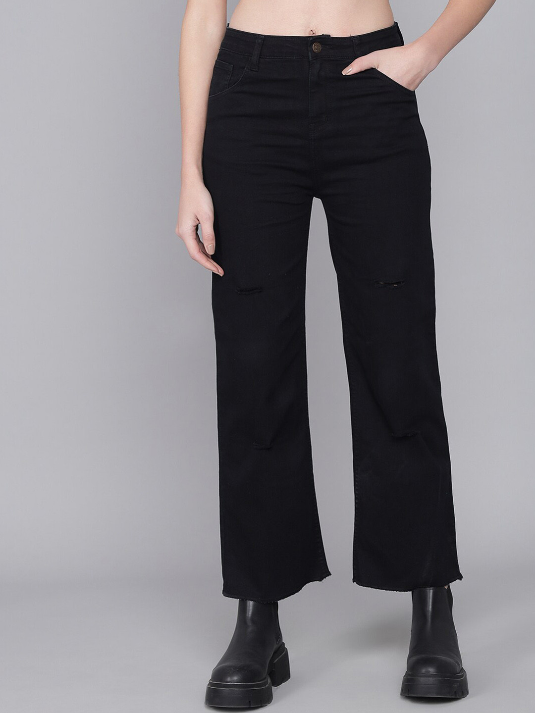Kotty Women Blue Flared High-Rise Slash Knee Jeans