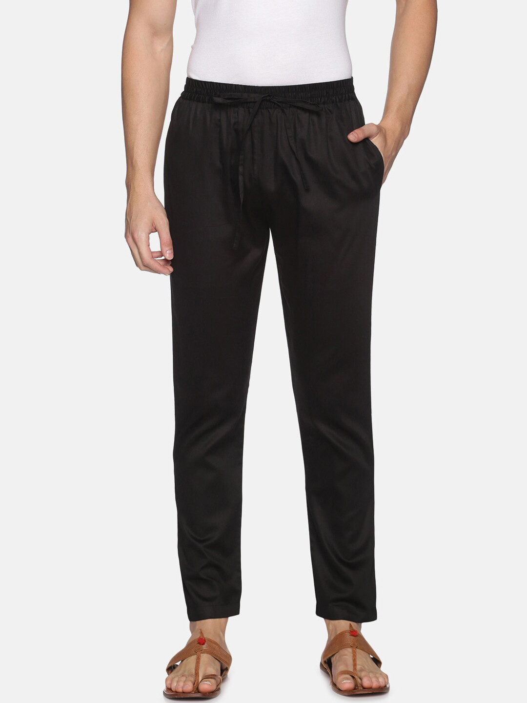 Saffron Threads Men Black Solid Cotton Ethnic Pyjama