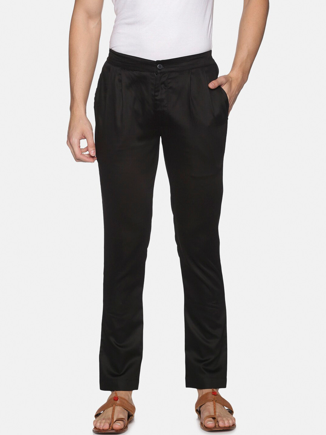 Saffron Threads Men Black Cotton Regular Fit Pyjamas