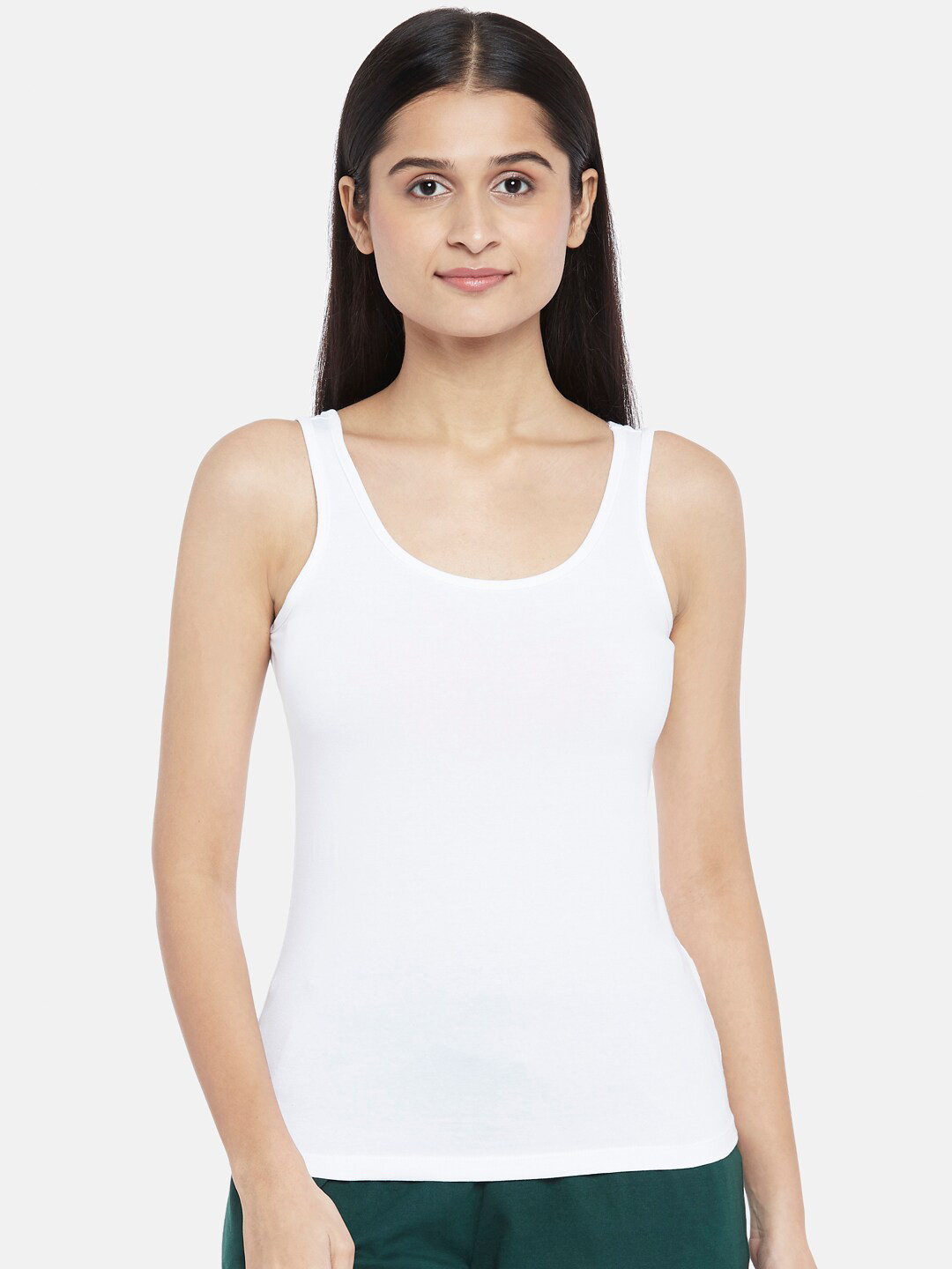 Dreamz by Pantaloons Women White Solid Scoop Neck Tank Lounge tshirt
