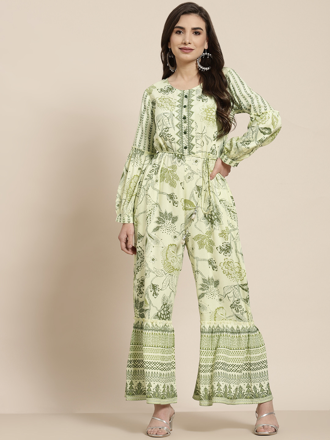 Juniper Olive Green Ethnic Print Basic Jumpsuit
