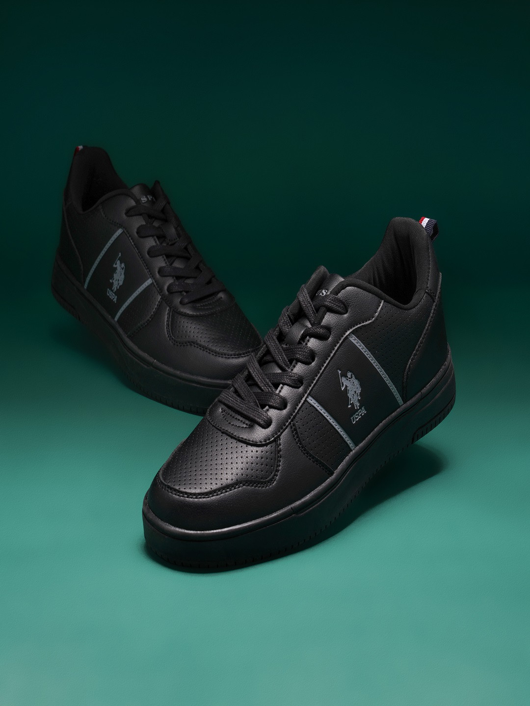 U S Polo Assn Men Black PU Sneakers