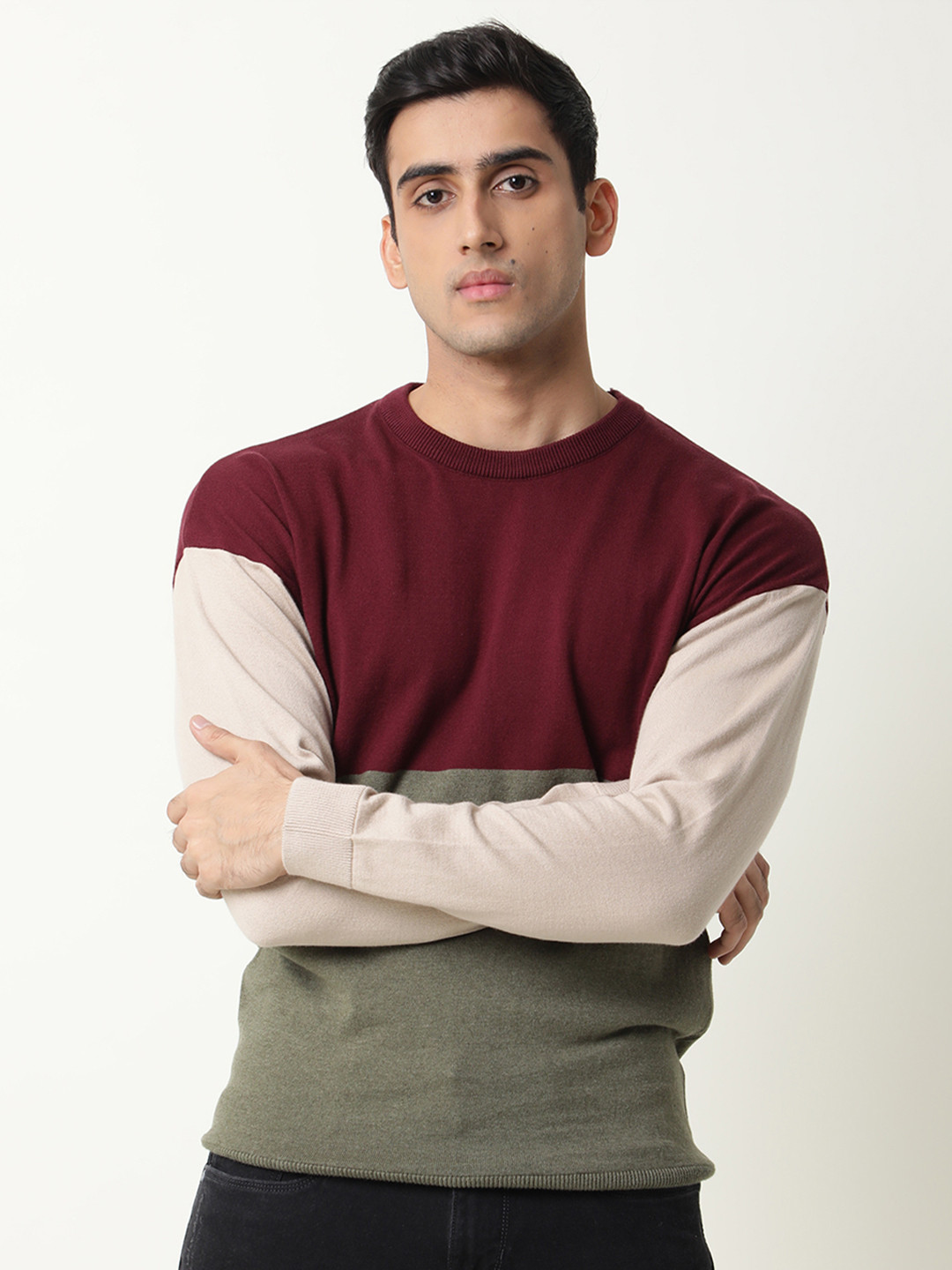 RARE RABBIT Men Tanko Slim Fit Colourblocked Pullover Sweater