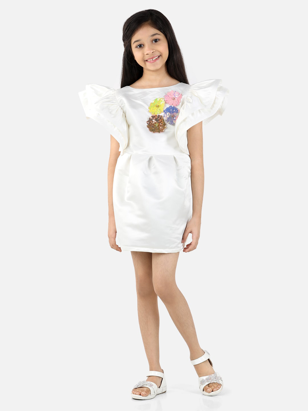 Fairies Forever White Sequin Floral A-Line Dress
