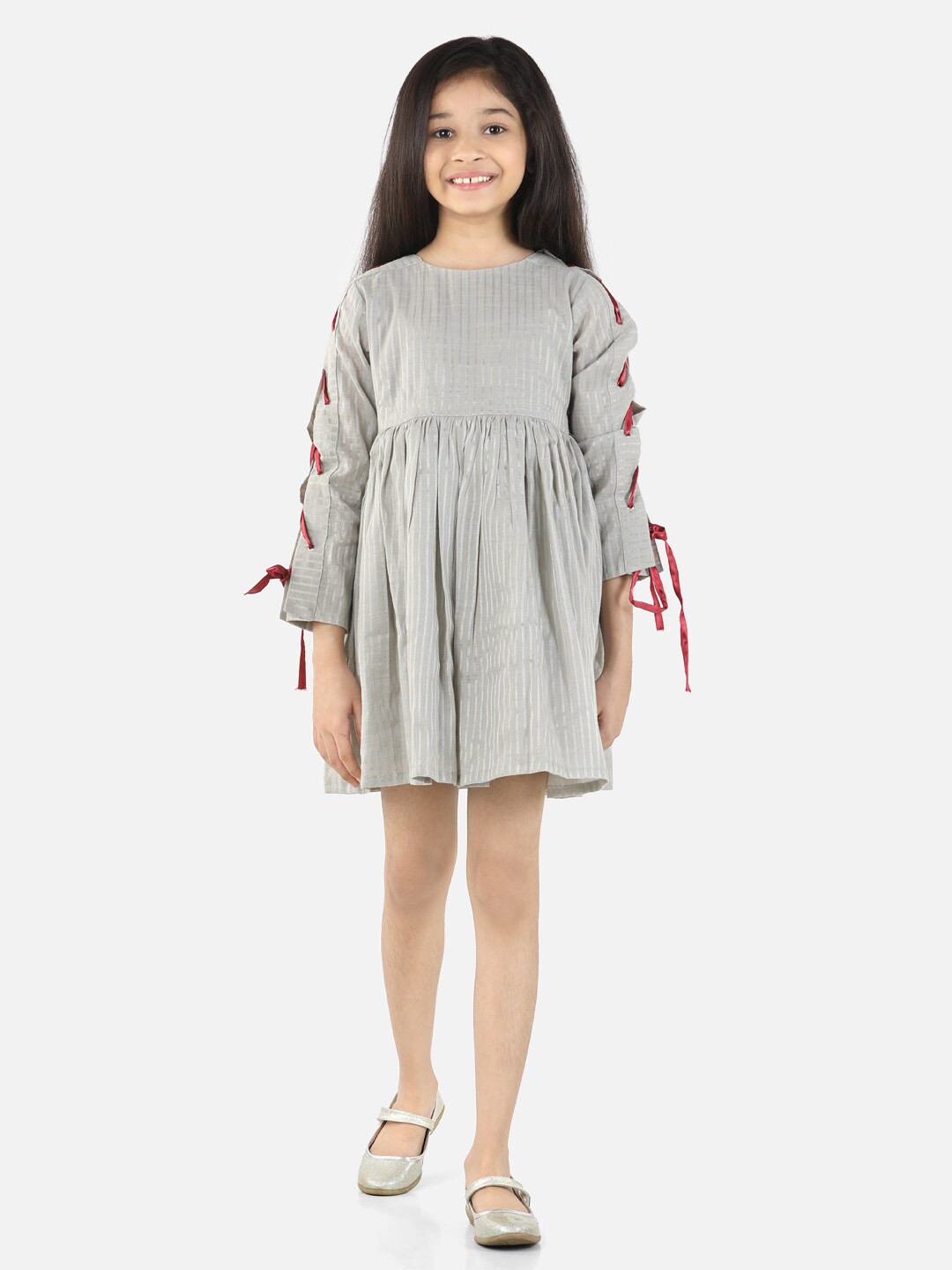 Fairies Forever Grey Pure Cotton Striped Dress