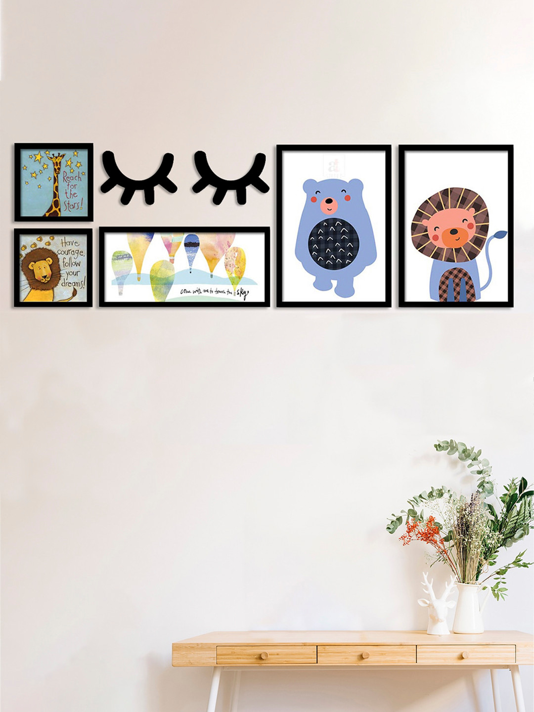 Art Street Animal Art MDF Matte Hanging Hall 5Pcs Wall Hangings-17.5In