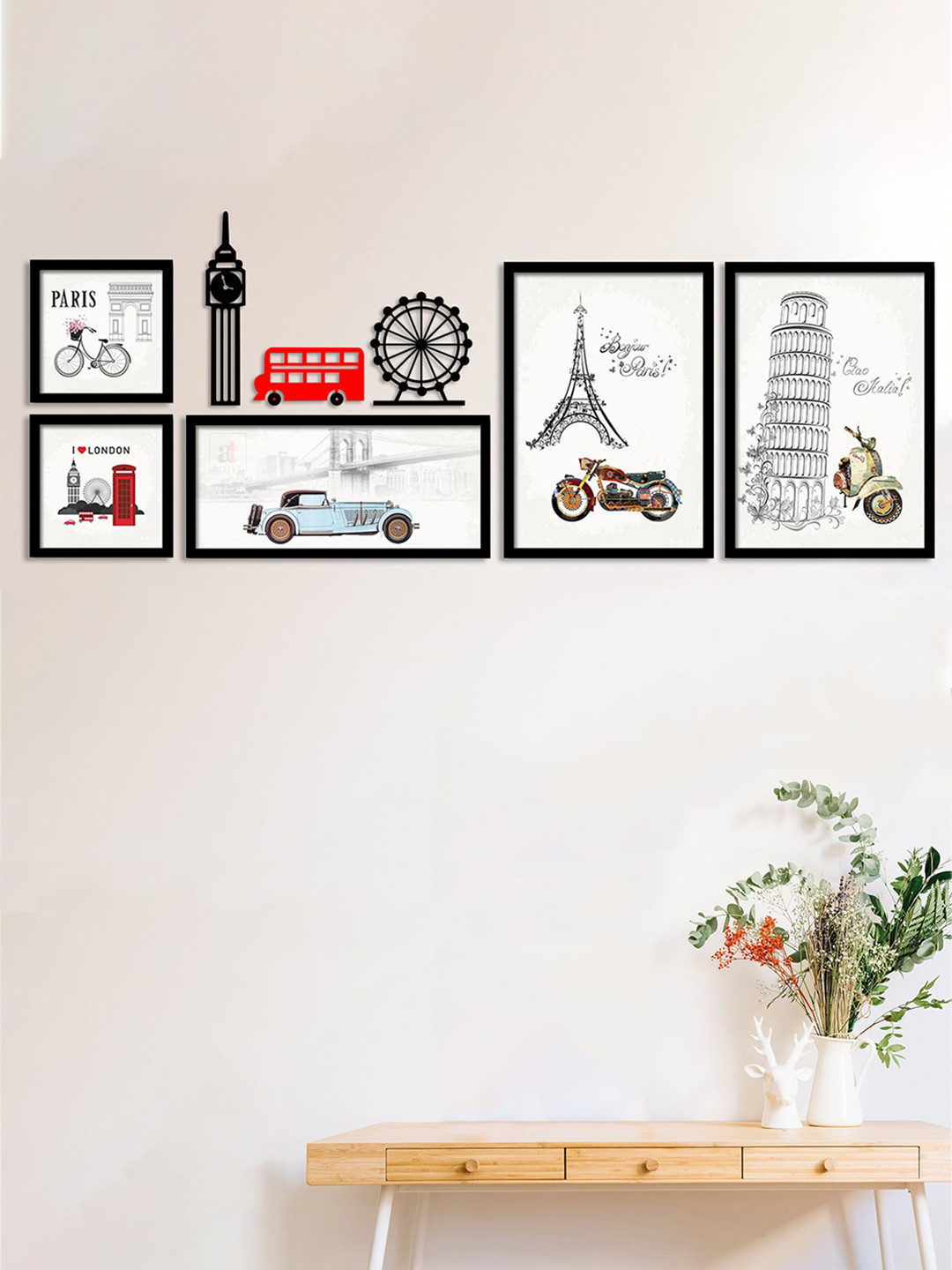 Art Street Black & White Set Of 5 Car Art Prints City Plaque Wall Decor