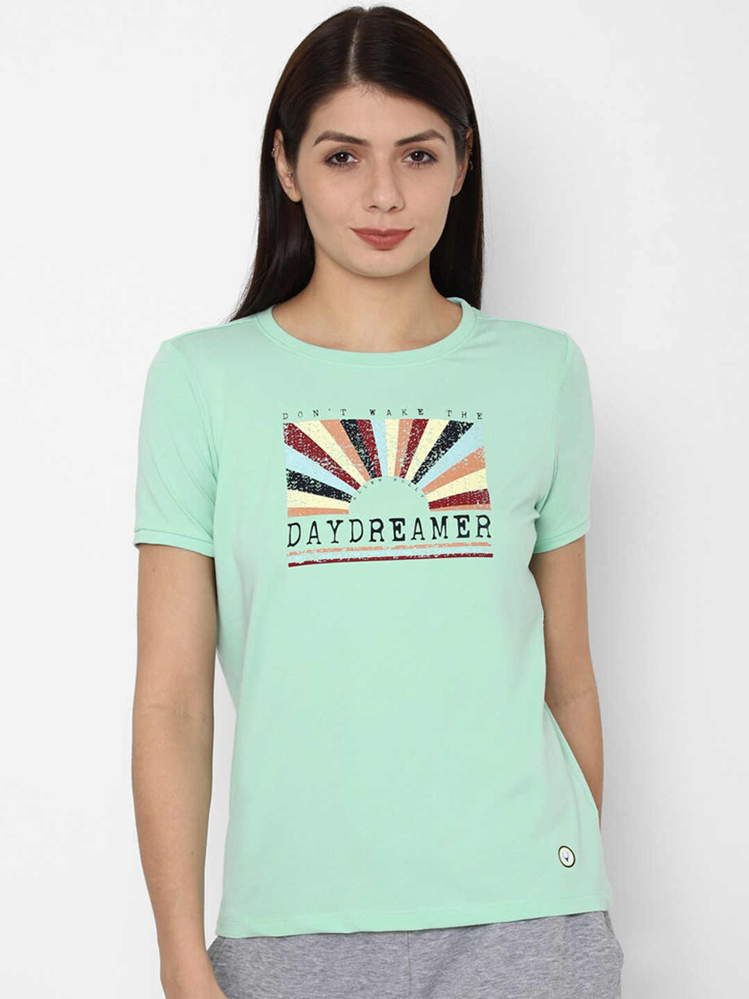 Allen Solly Woman Women Turquoise Blue Printed T-shirt