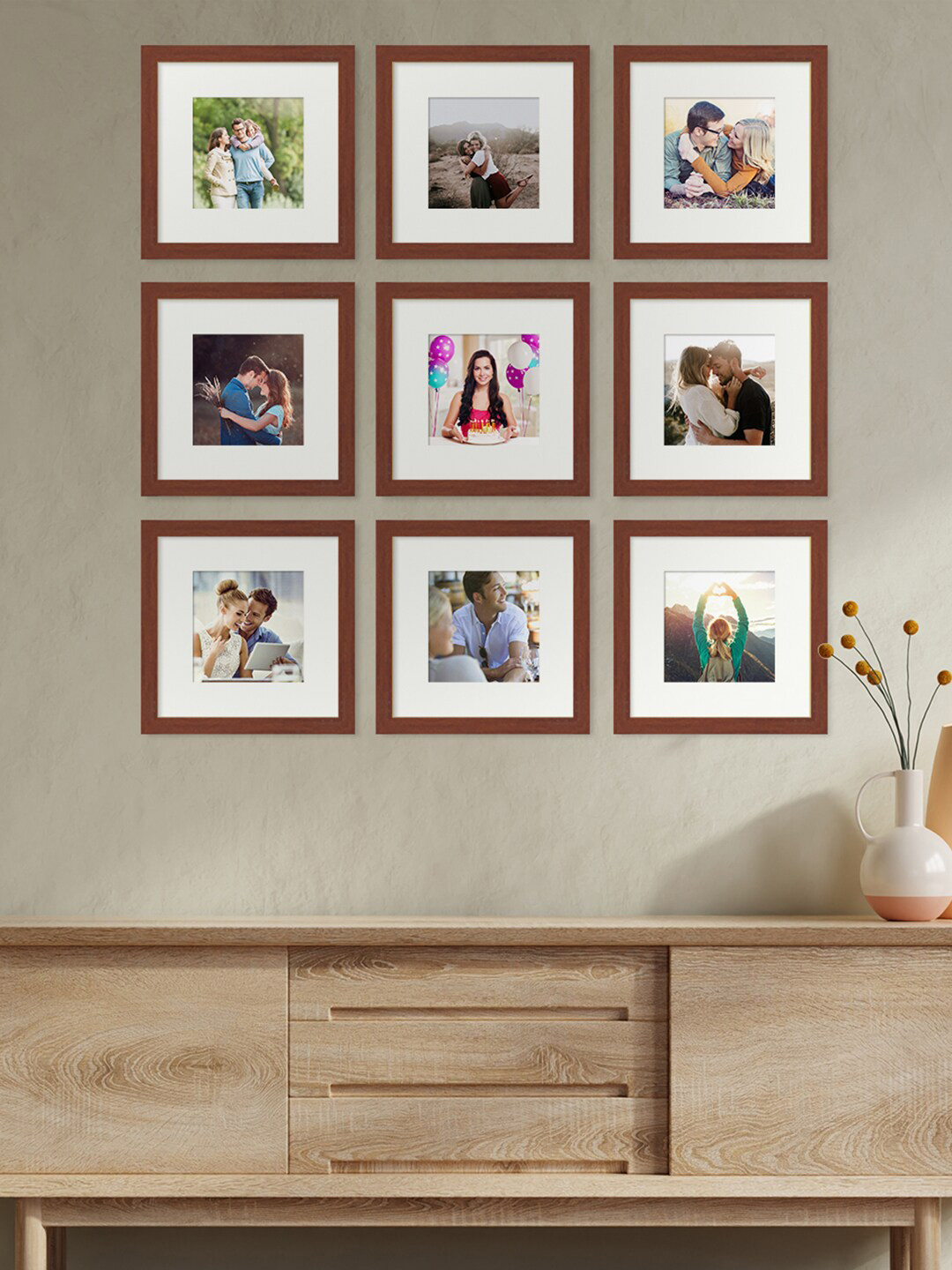 Art Street Set Of 9 Brown Wall Photo Frames