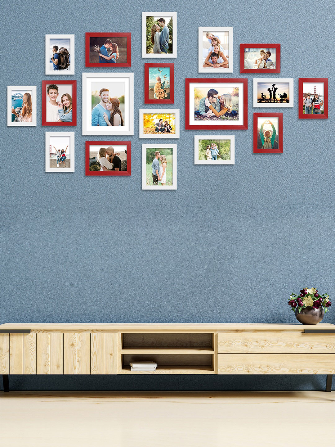 Art Street Set Of 18 Red & White Wall Photo Frames