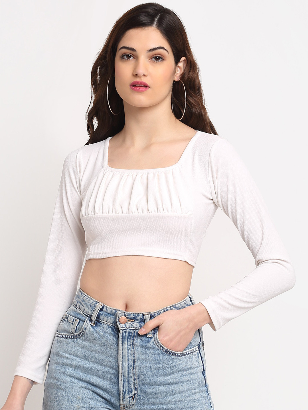 Sugathari White Sheer Crepe Crop Top