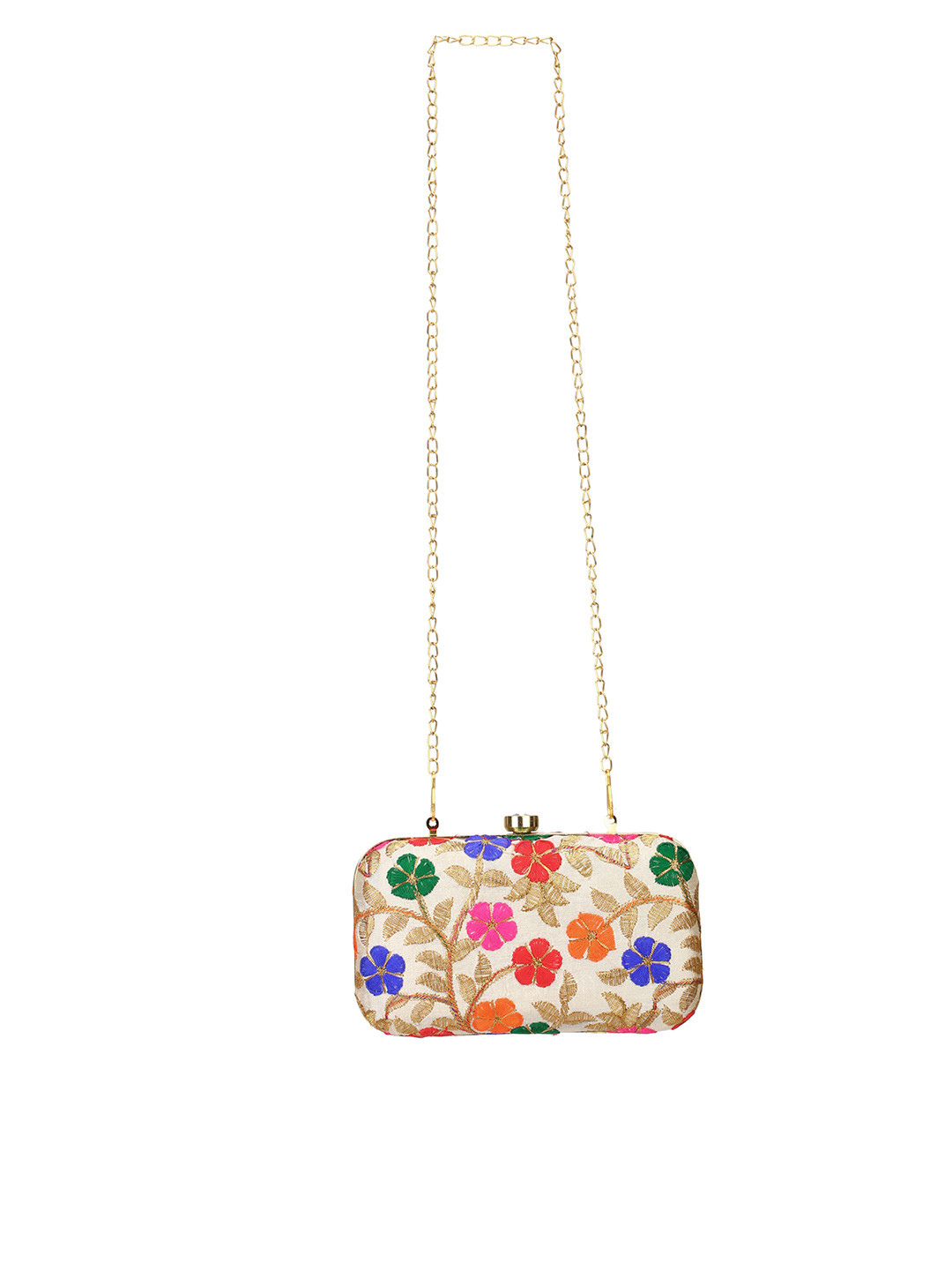 Aditi Wasan Beige & Pink Embroidered Box Clutch