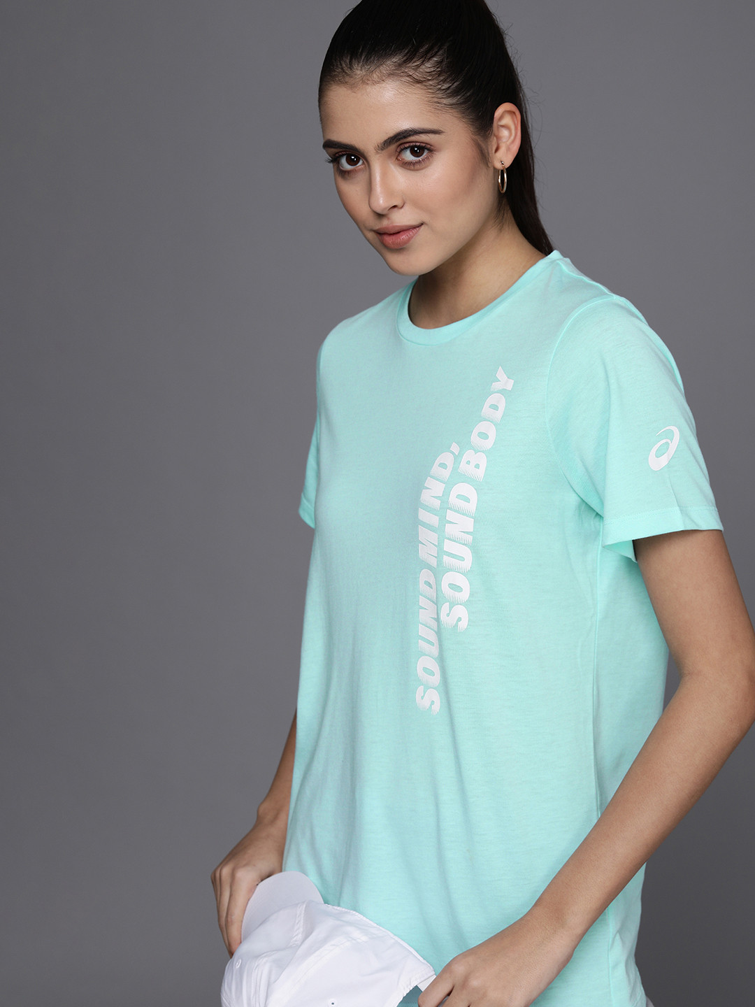 ASICS Women Blue & White Printed T-shirt