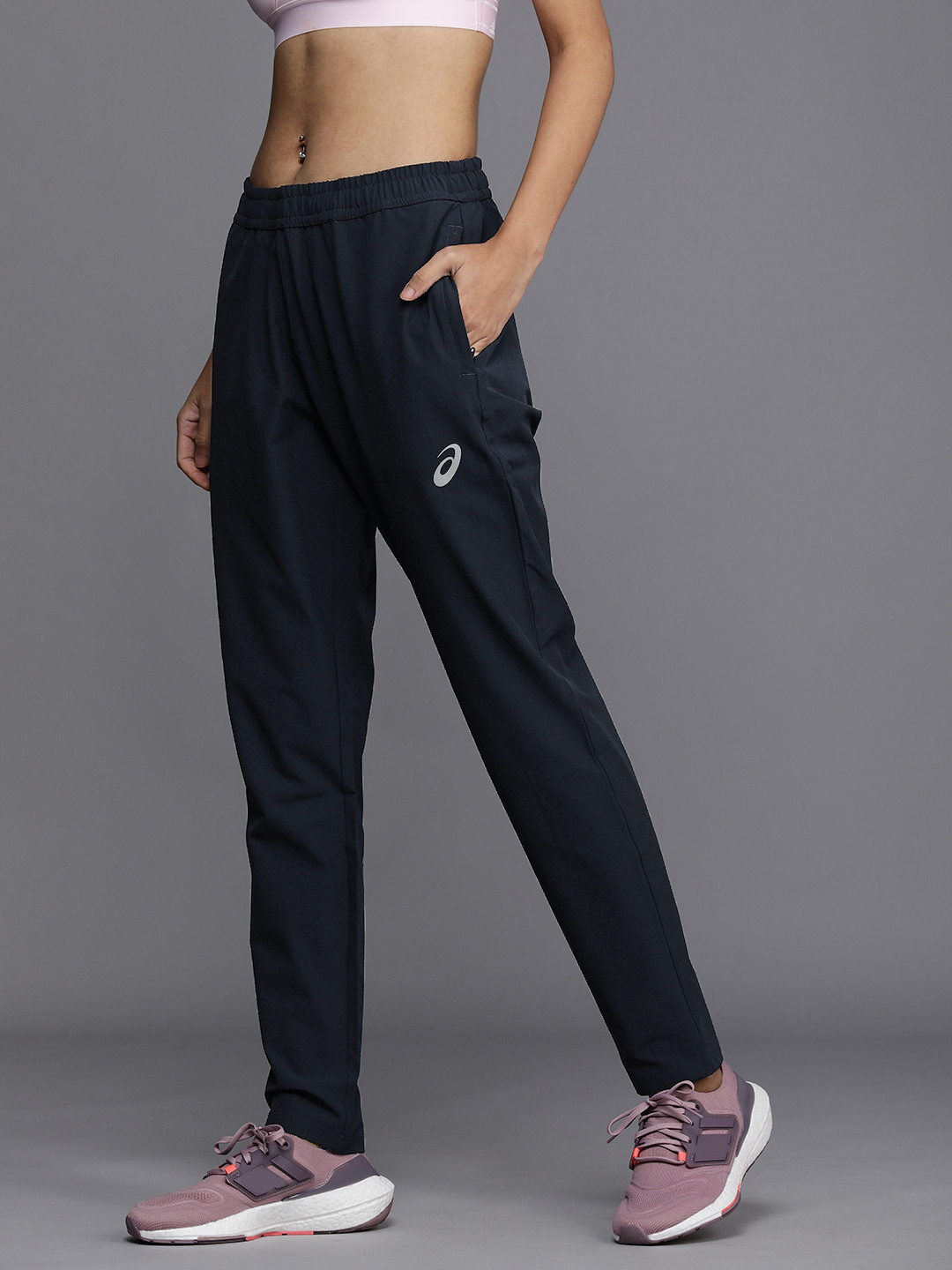 ASICS Women Navy blue Brand Logo Printed Regular Fit Running Track Pants
