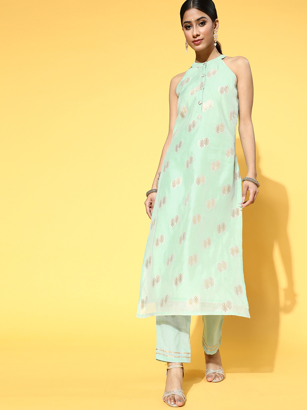 AHIKA Poly-Chanderi Ethnic Motifs Fusion Kurta Set