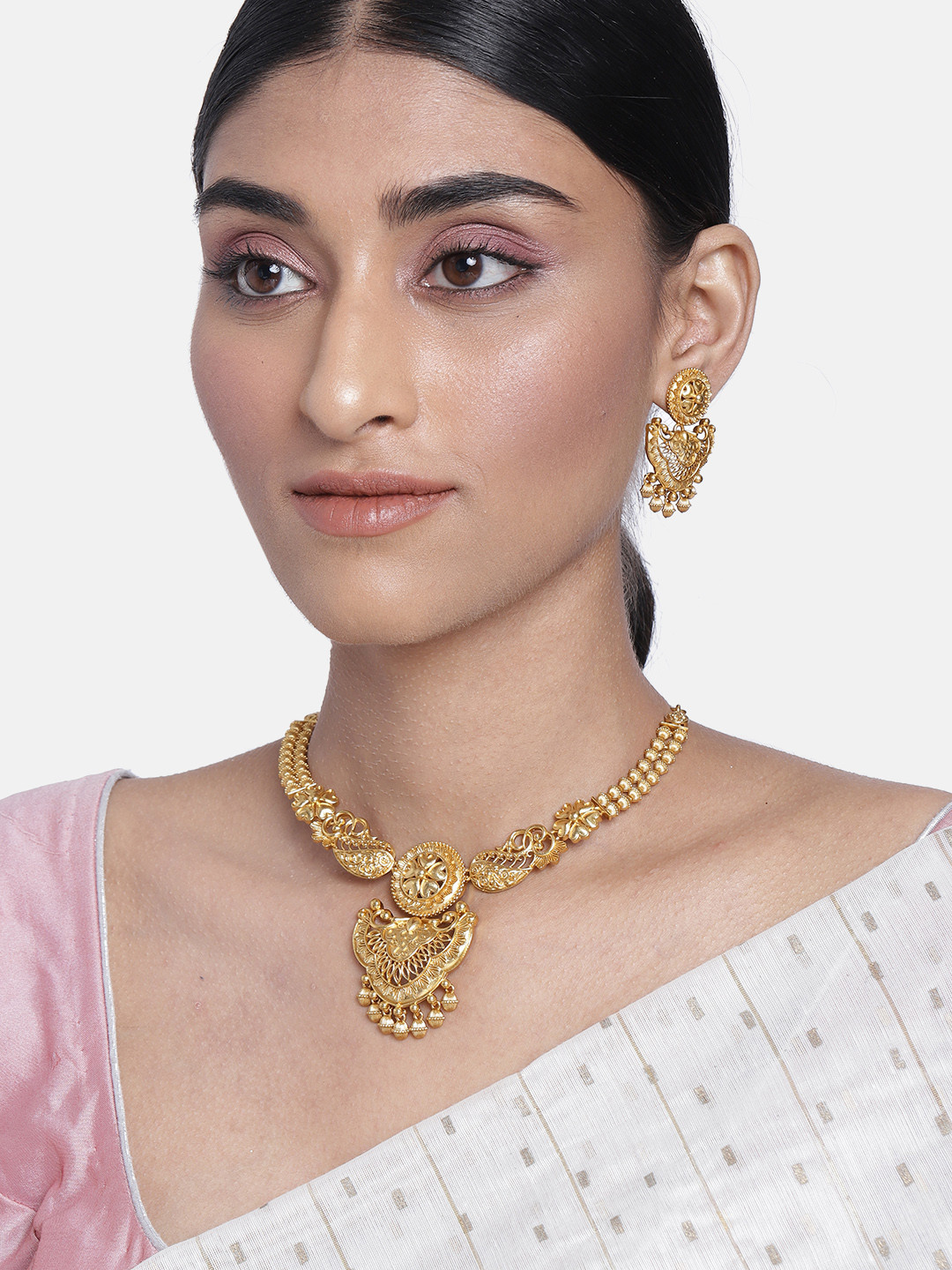 Peora Gold-Plated Matte Finish Jewellery Set