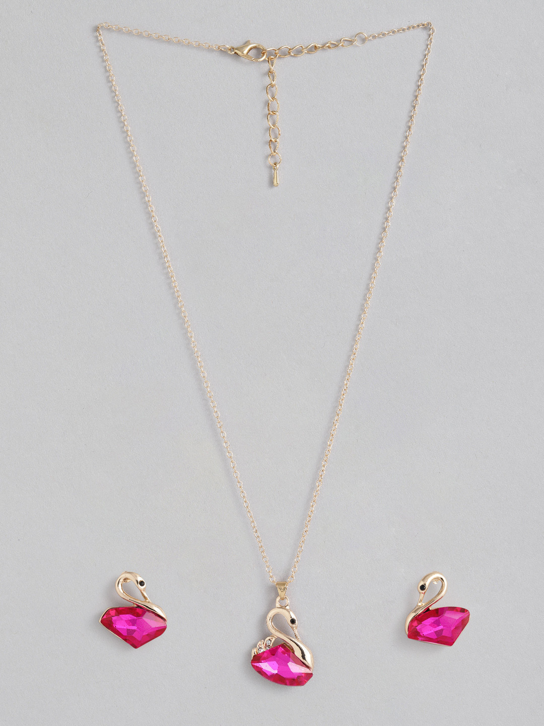 Peora Gold Plated Swan Red Pink Crystal Pendant Necklace with Earrings Set