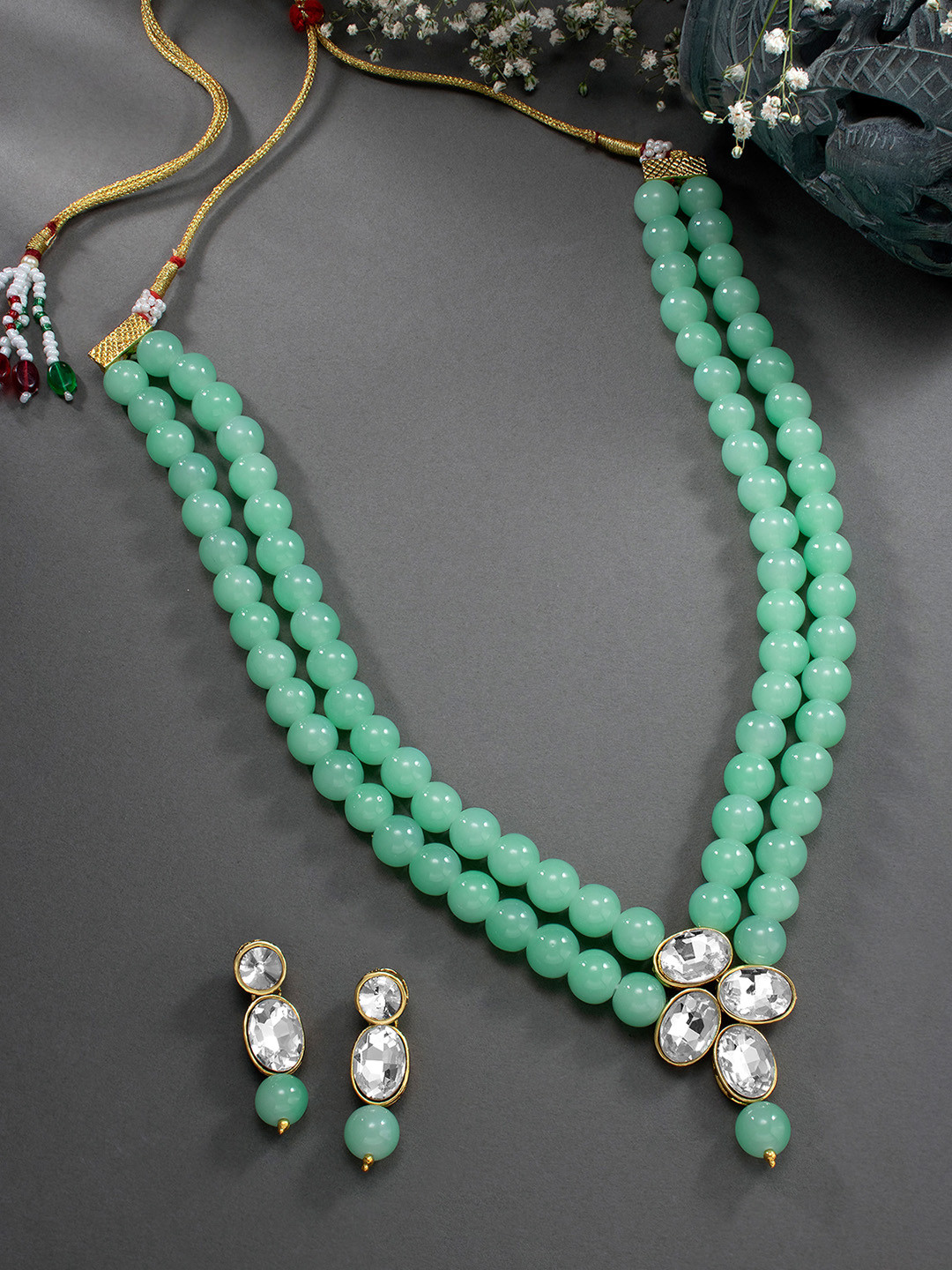 Peora Women Sea Green Gold-Plated Indian Traditional Jewellery Set