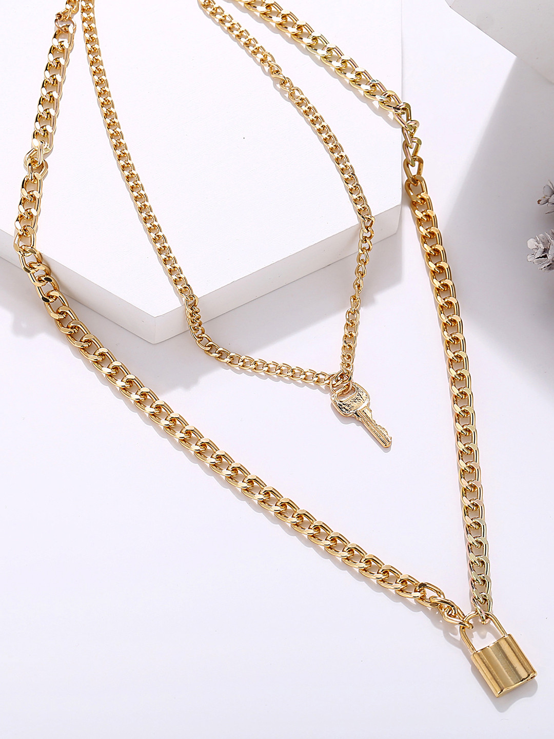 Peora Women Gold-Toned Lock & Key Layered Necklace