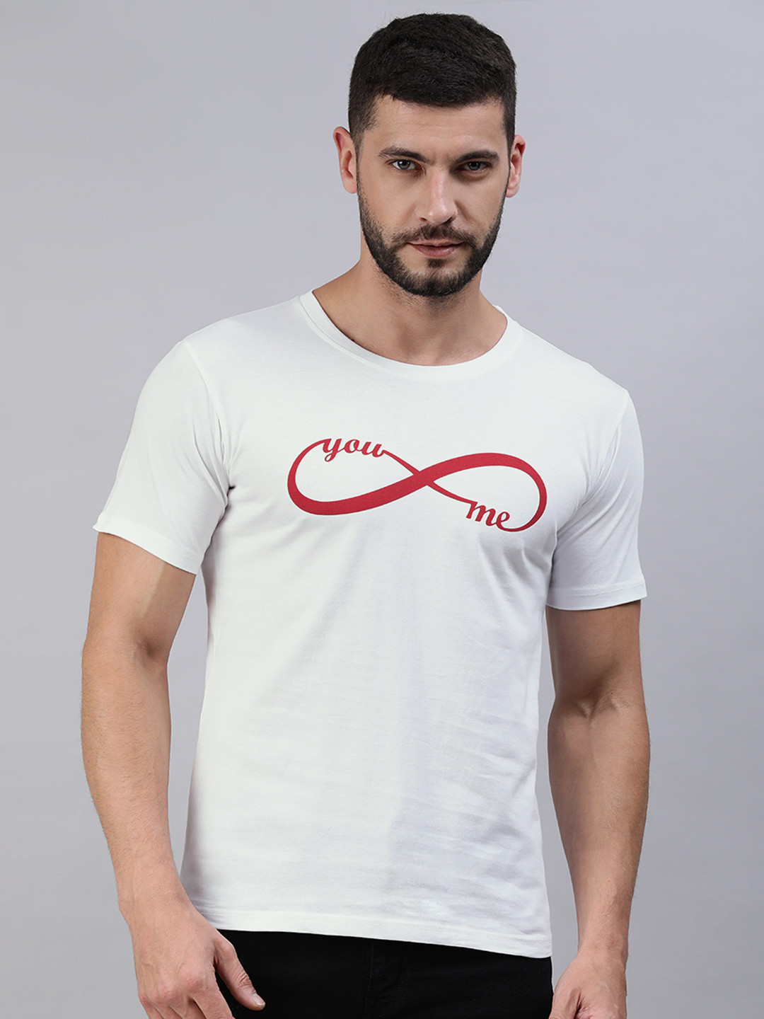 BRATMA Men White & Red Infinity Typography Cotton T-shirt