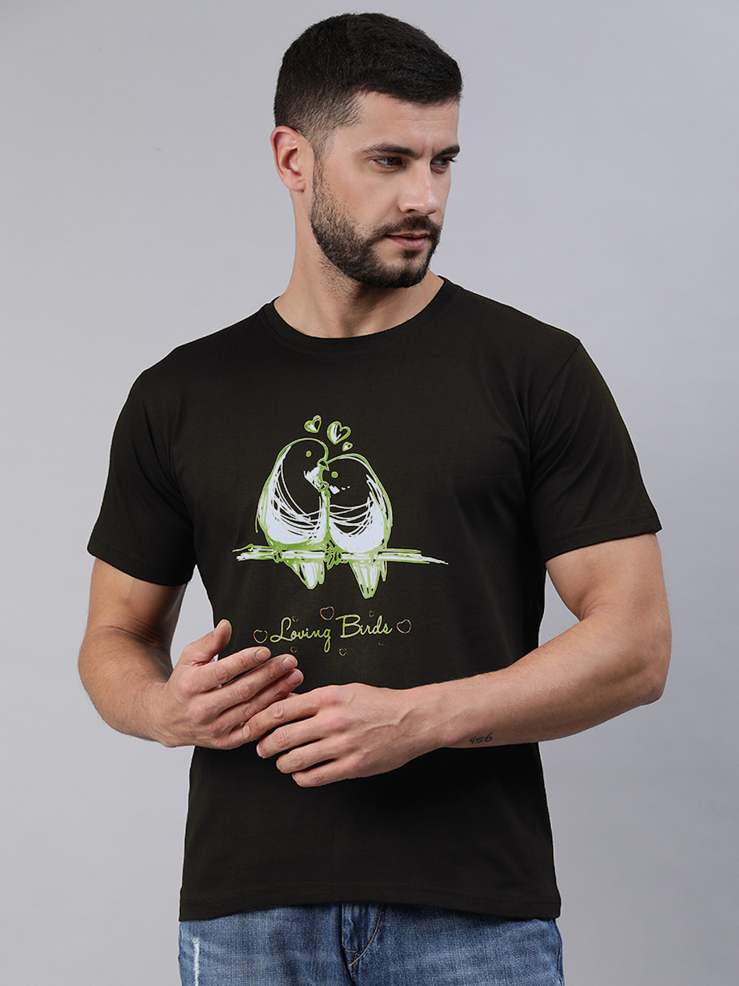 BRATMA Men Black & Green Graphic Printed Cotton T-shirt