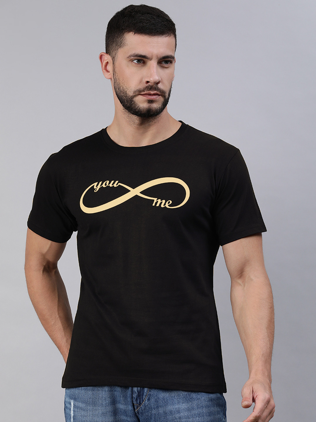 BRATMA Men Black & Yellow Typography Printed Pure Cotton T-shirt