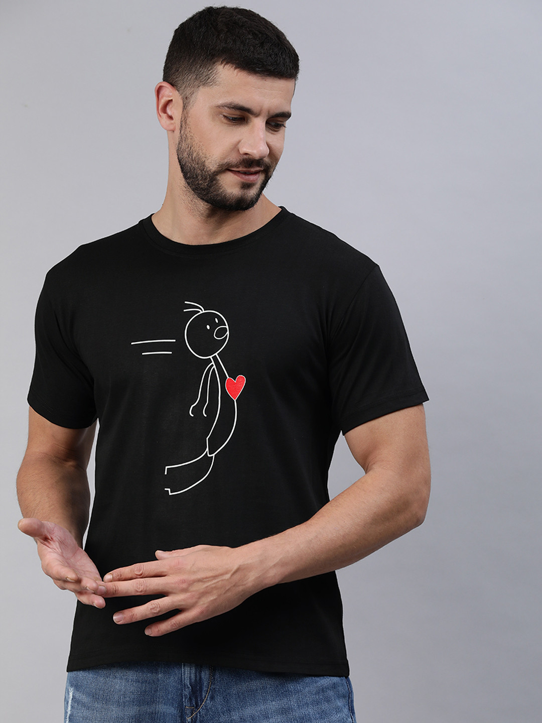 BRATMA Men Black & White Graphic Printed Cotton T-shirt