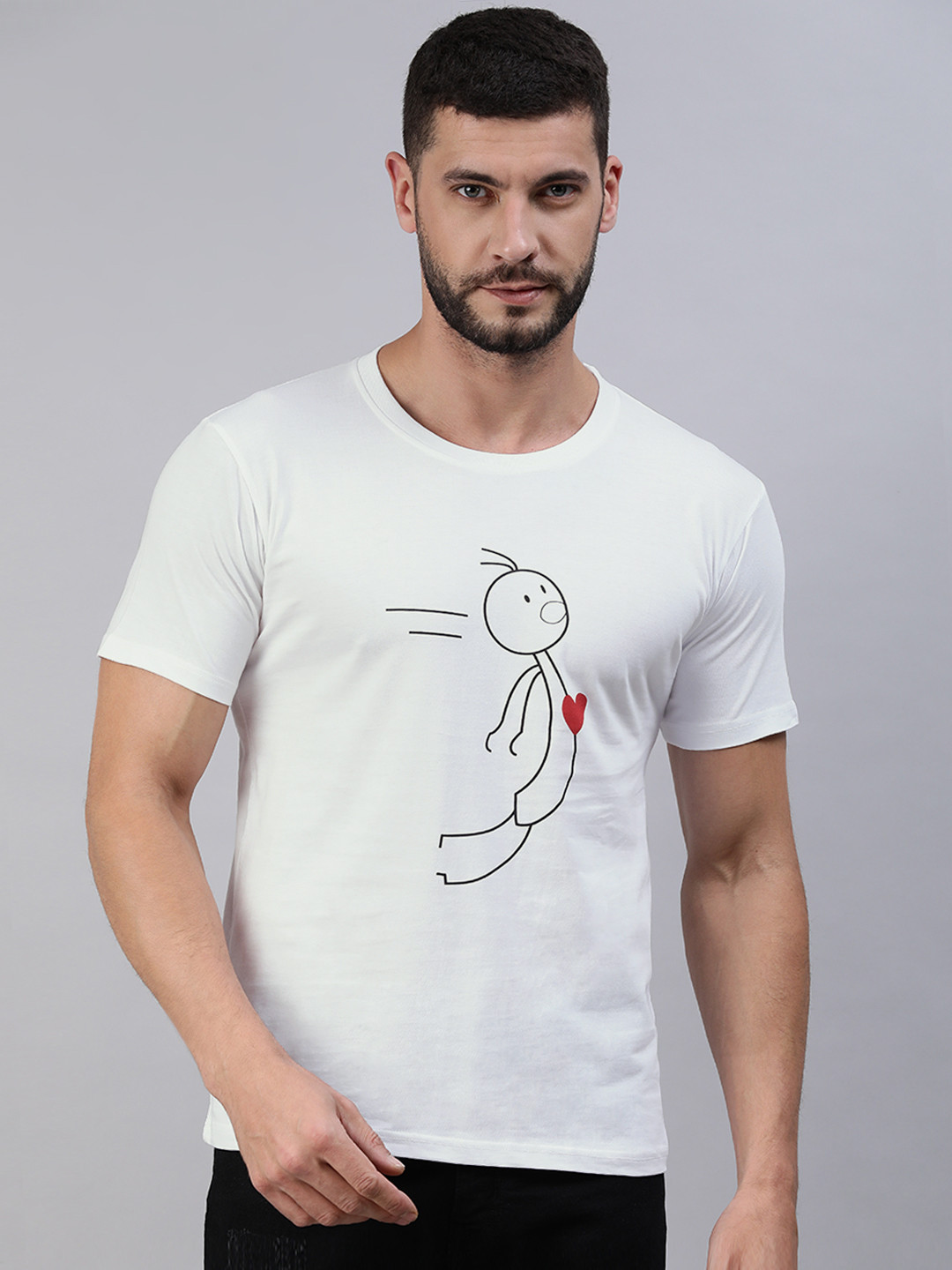 BRATMA Men White & Black Printed T-shirt