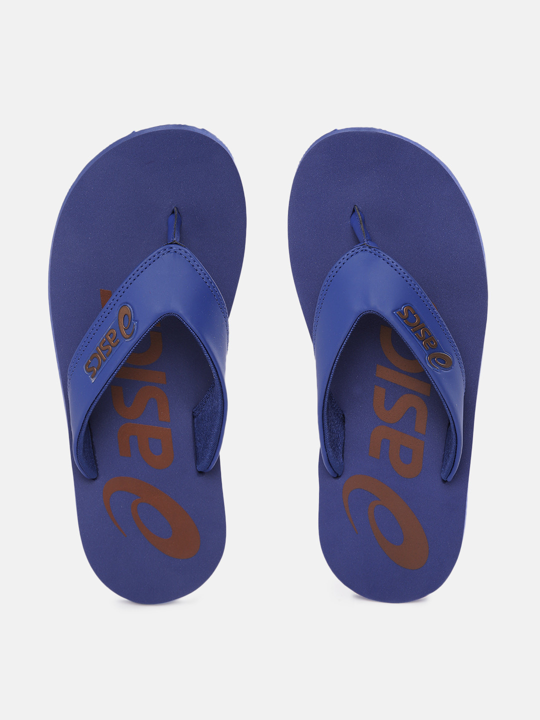 ASICS Unisex Blue & Bronze-Toned Brand Logo Printed Thong Flip-Flops