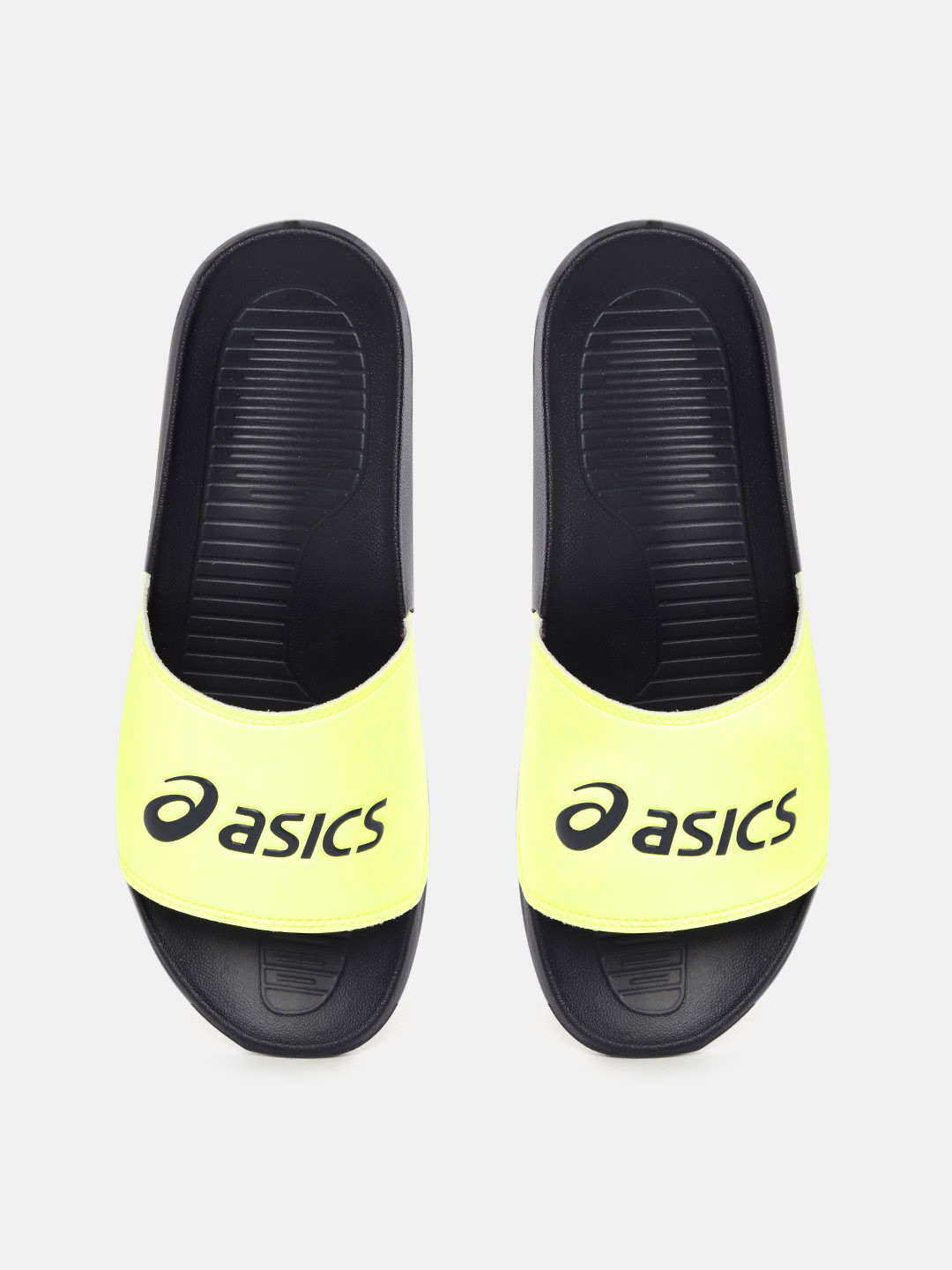 ASICS Unisex Lime Green & Black Brand Logo Print Sliders