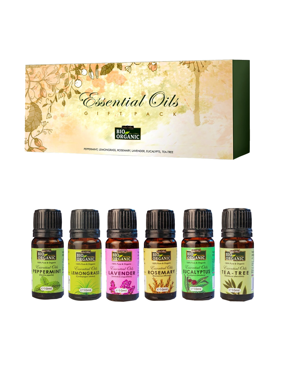 Indus Valley Bio Organic Pack Of 6 Essential Oils For Aroma Therapy & Skin - 10 ml each