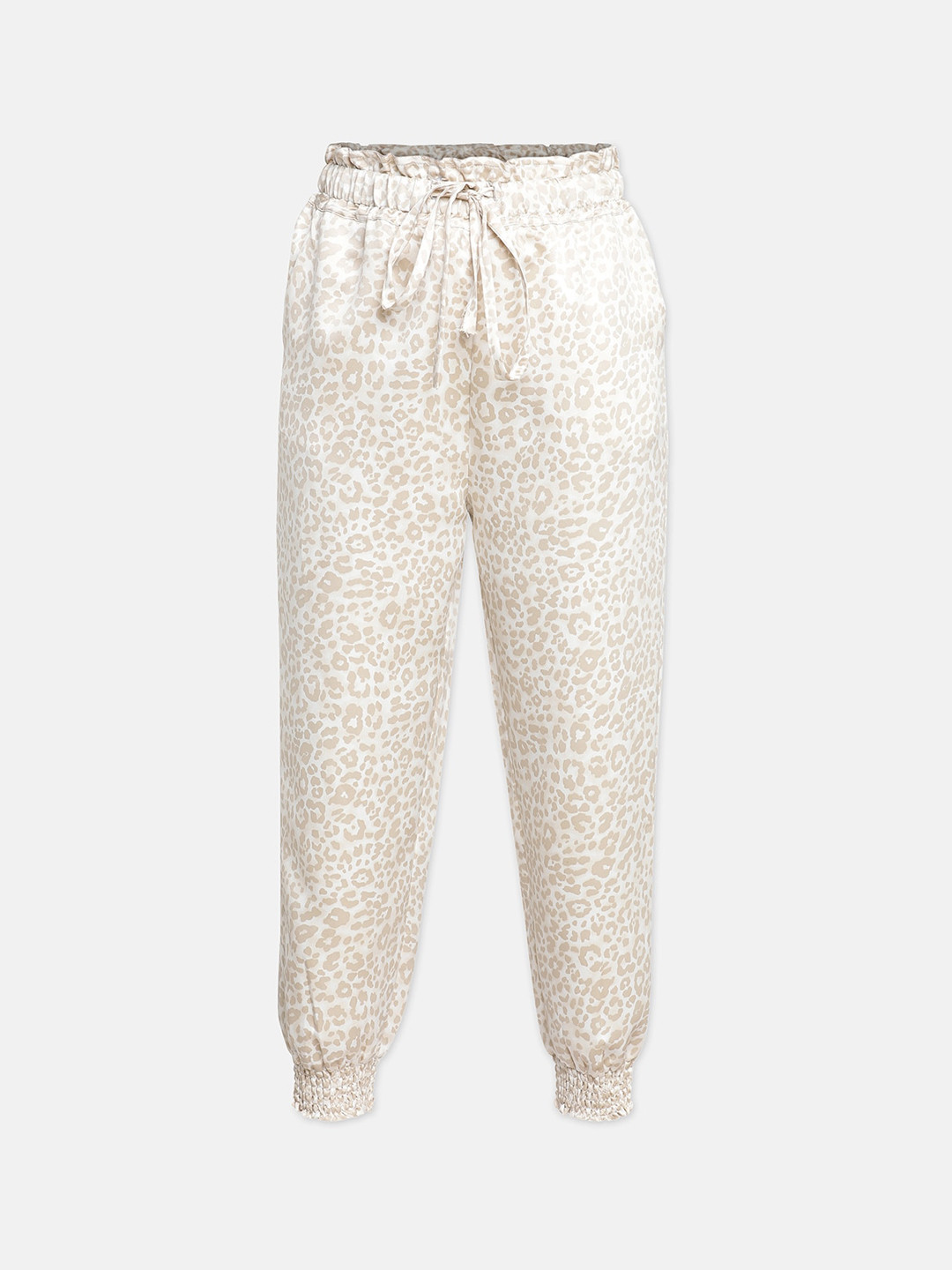 Oxolloxo Girls Beige & Off-White Animal Printed Relaxed Straight Leg Joggers Trousers