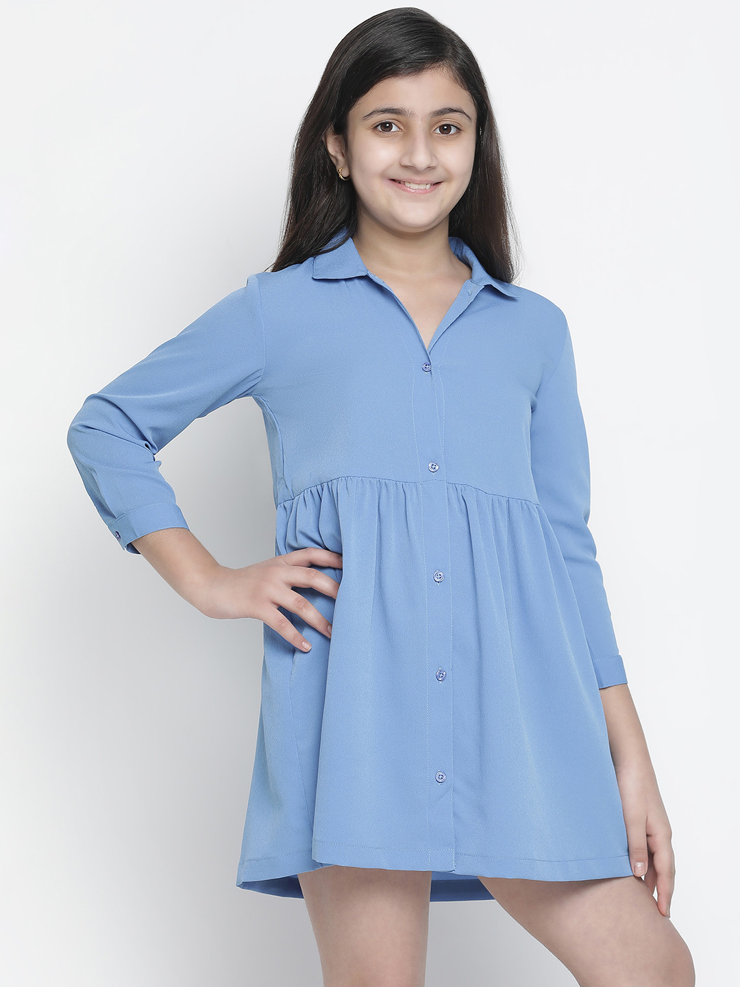 Oxolloxo Girls Blue Shirt Midi Dress
