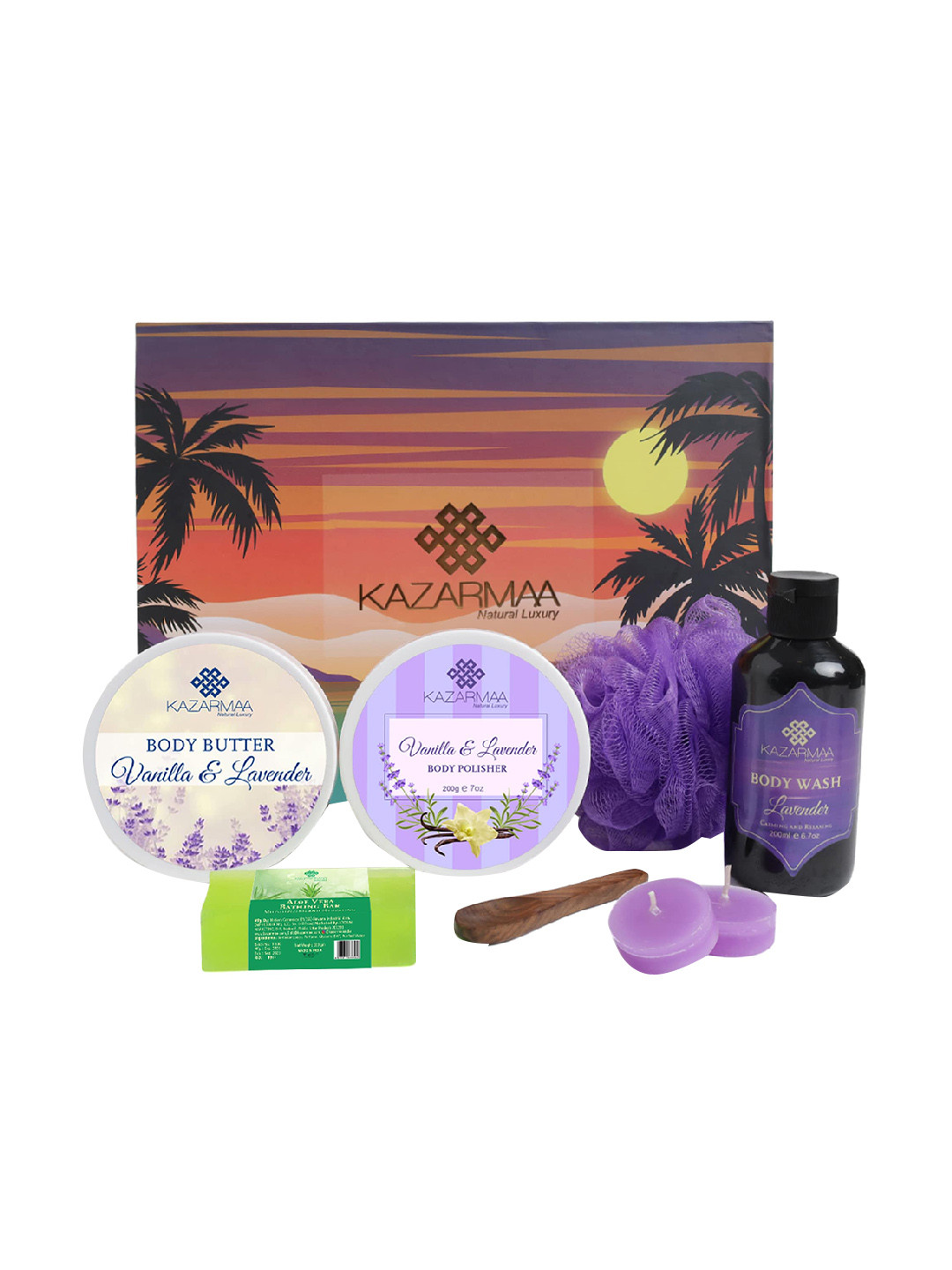 KAZARMAA Purple Pack Of 7 Bath Care Combo Set