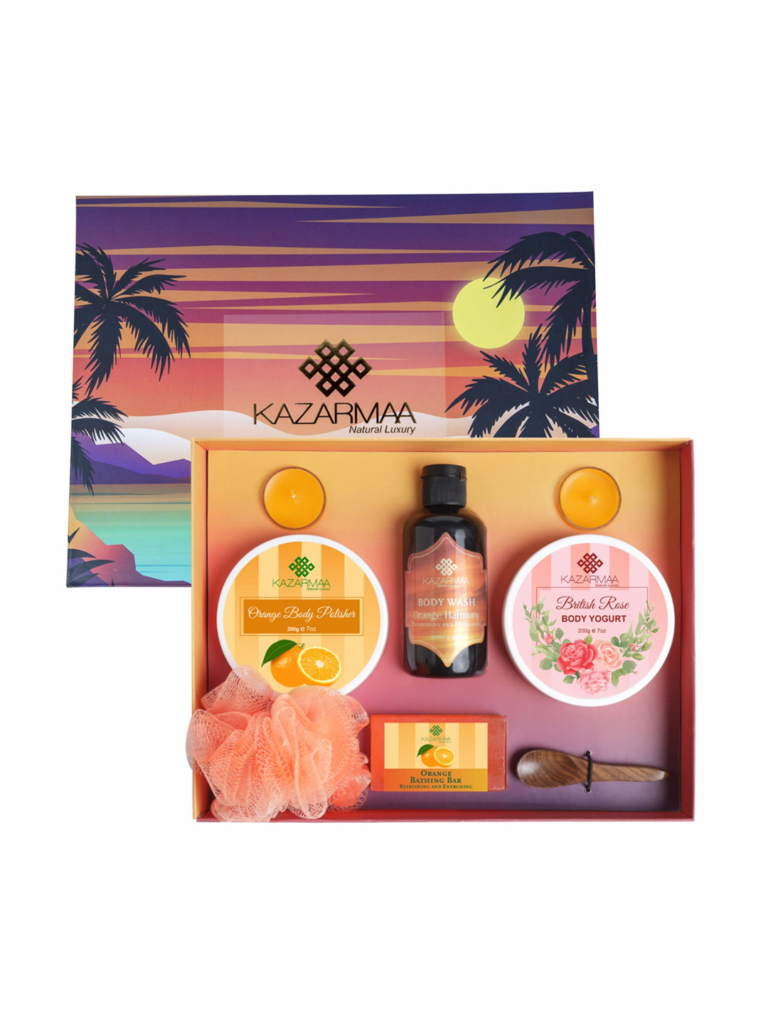 KAZARMAA Orange Pack Of 7 Bath & Body Gift Set