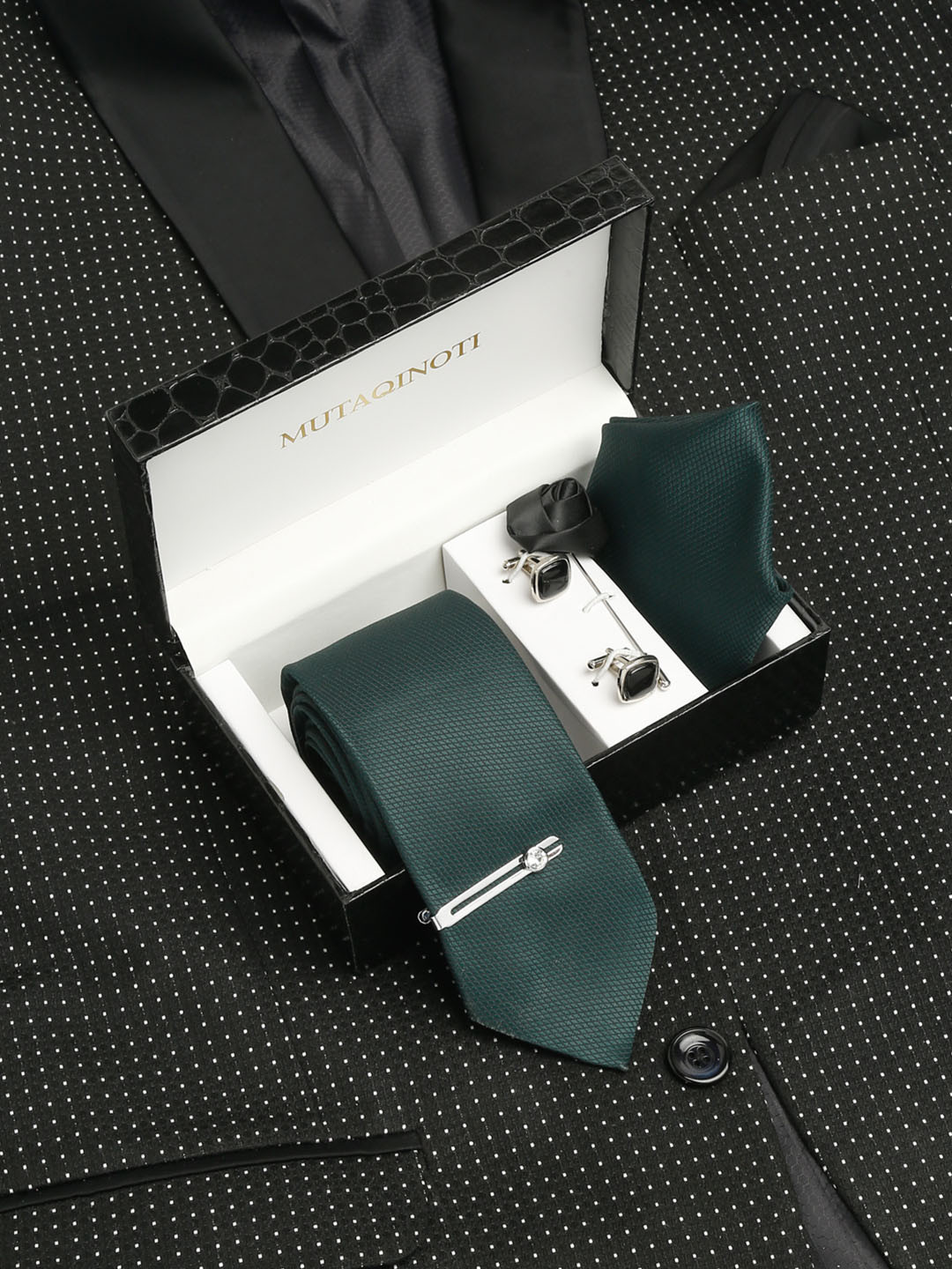MUTAQINOTI Men Checkered Silk Necktie Accessory Gift Set
