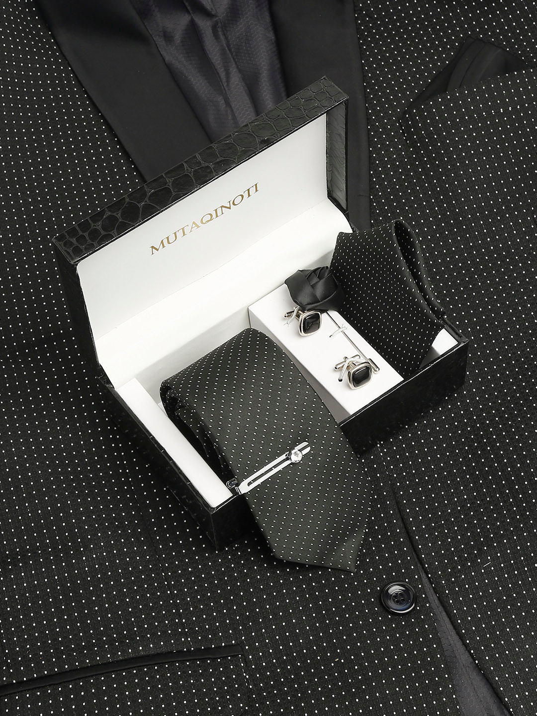 MUTAQINOTI Men Italian Silk Blend Necktie Accessory Gift Set