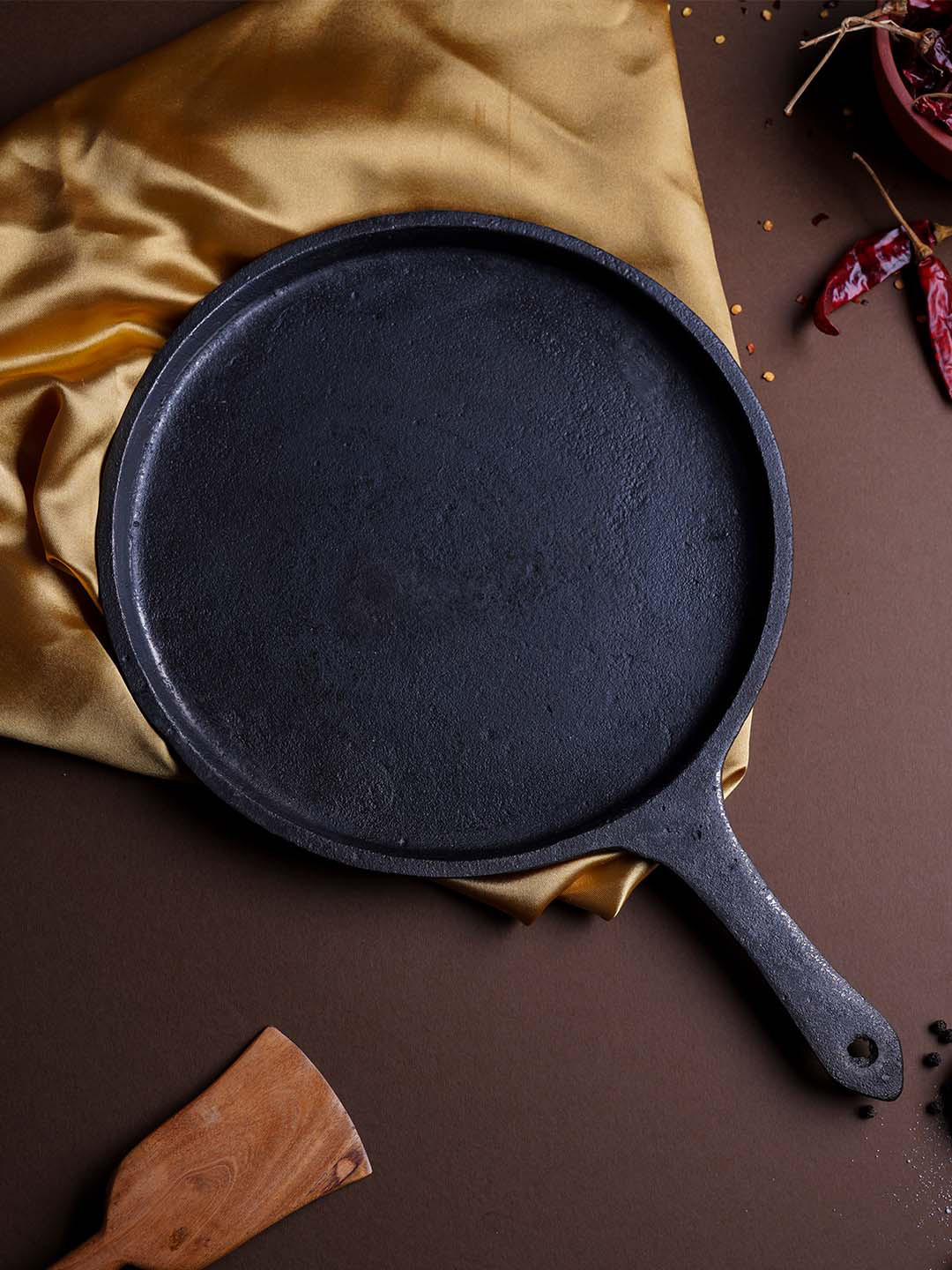 The Indus Valley Black Solid Cast Iron Tawa With Handle