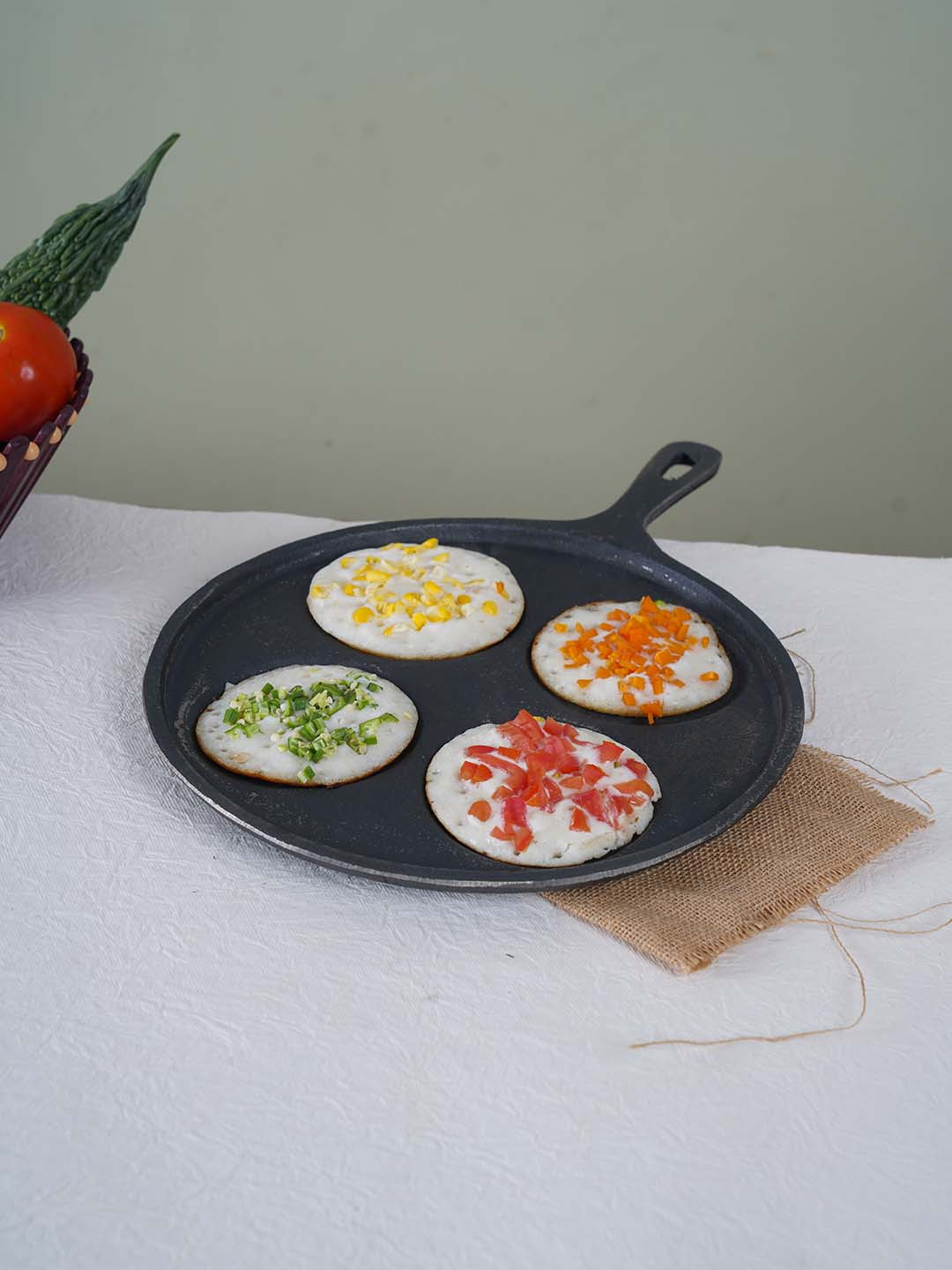 The Indus Valley Black Natural Cookware Pre Seasoned Cast Iron Uttapam Tawa