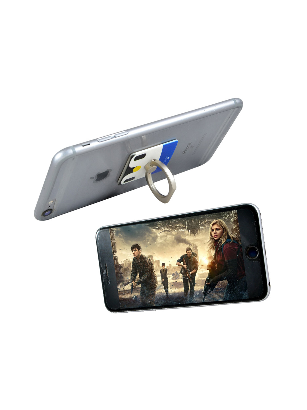 Instabuyz White & Blue Printed Reusable Anti-Theft 360 Degree Rotating Metal Mobile Holder