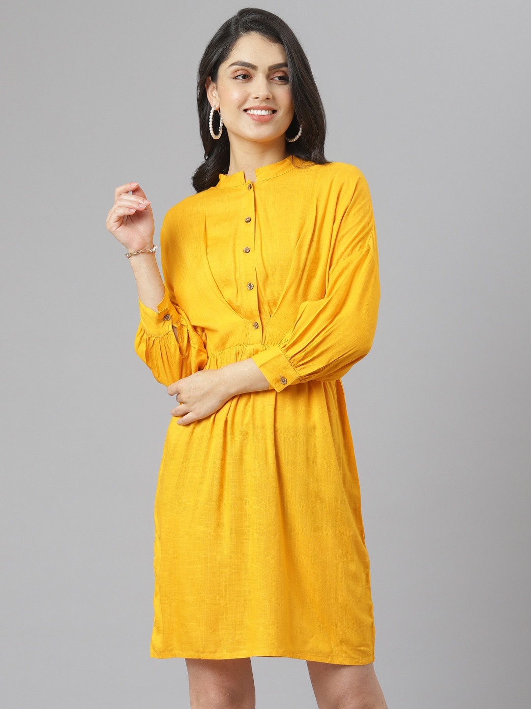 am ma Yellow Fit & Flare Dress