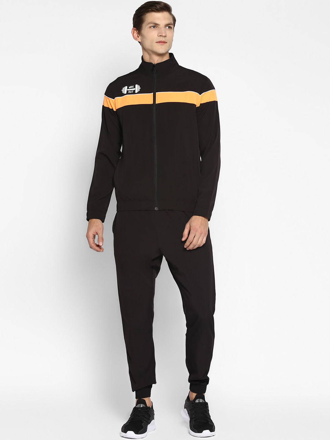 Yuuki Men Black & Orange Colourblocked Tracksuit