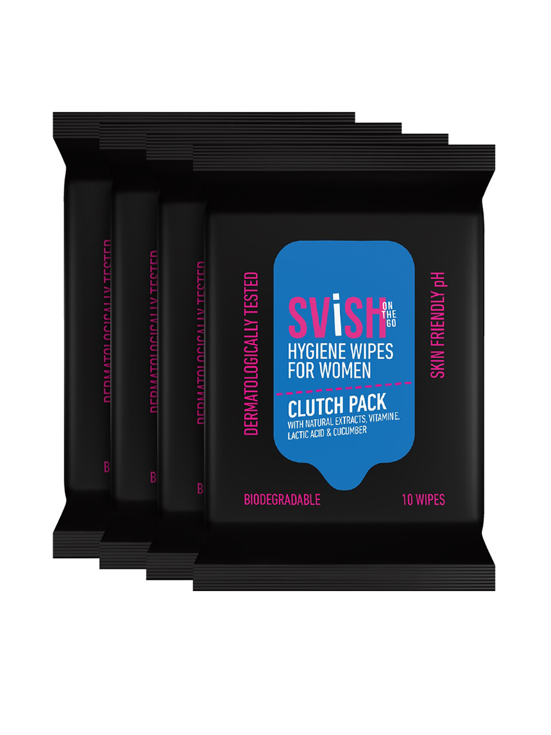 Svish On The Go Women Set of 4 Intimate Hygiene Wipes - 10 Wipes Each