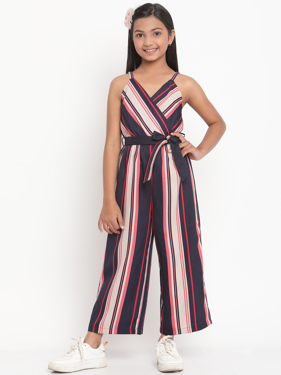 Stuffie Land Girls Pink & Black Printed Basic Jumpsuit