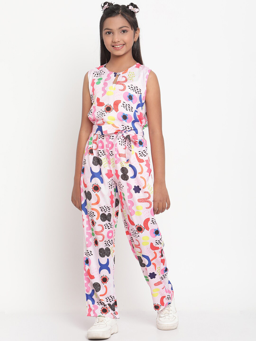 Stuffie Land Girls Pink Printed Jumpsuit
